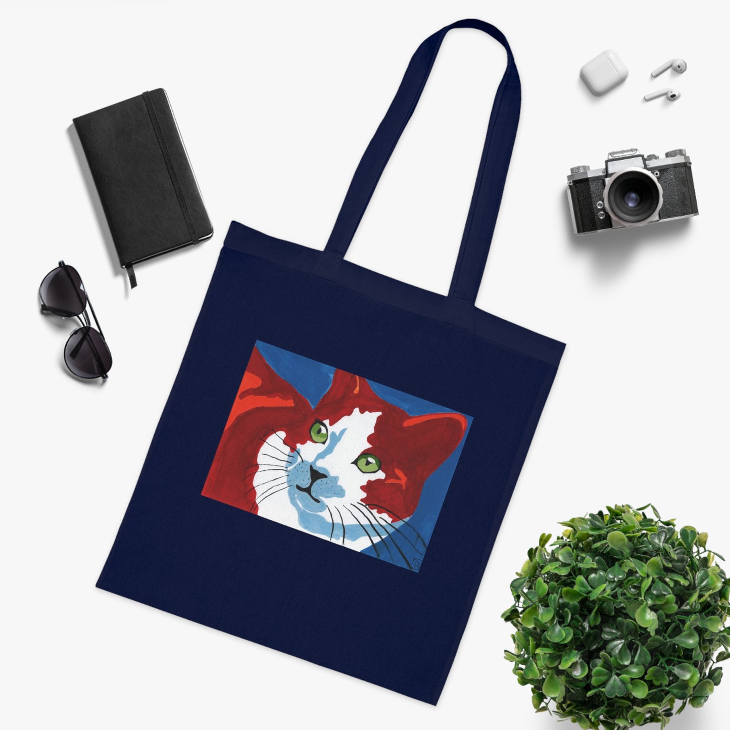 Artistic Cat Cotton Tote Bag - Eco-Friendly Shopper