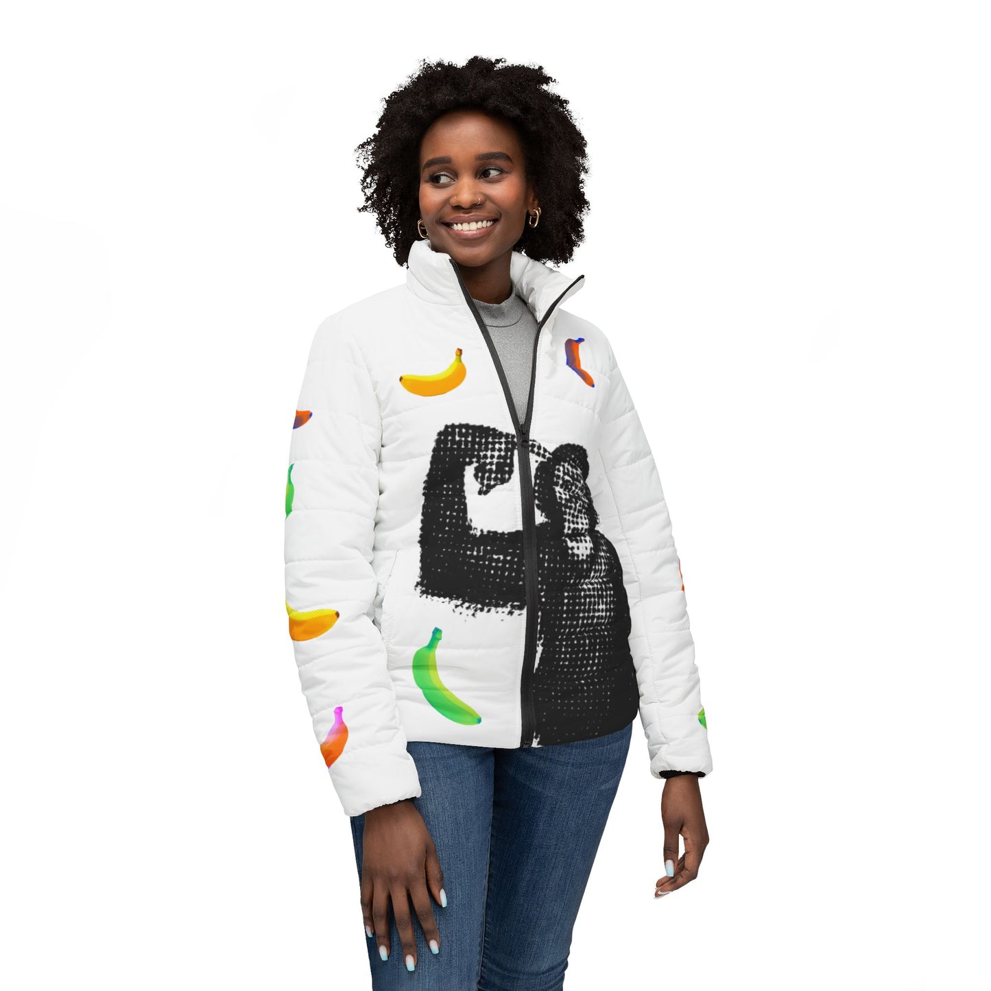 Pop Monkey Women’s Puffer Jacket (AOP)