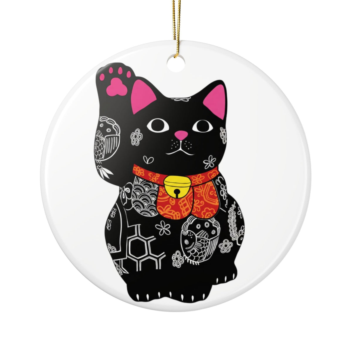 Lucky Cat Ceramic Christmas Ornaments (Double-Sided)