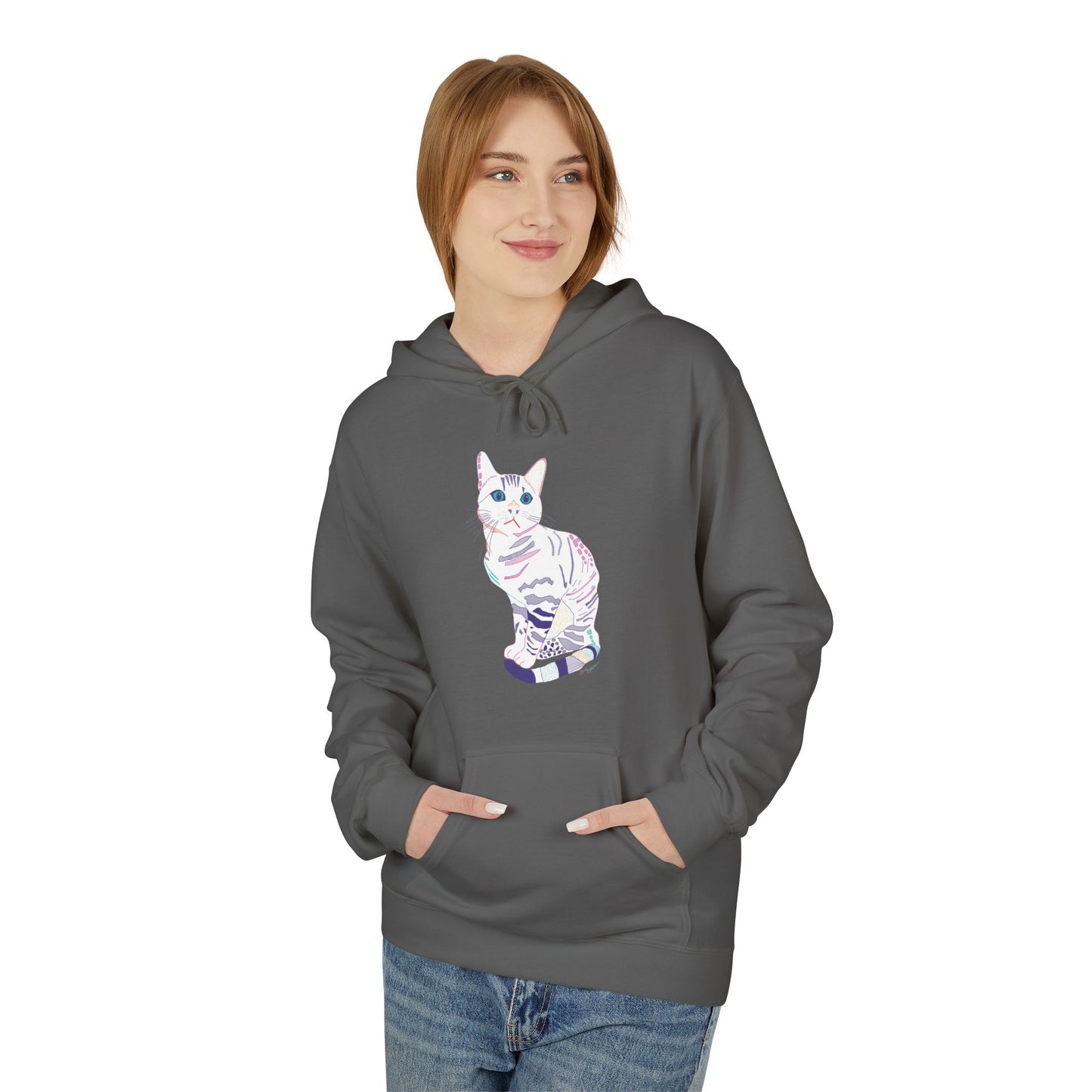 White Cat Hoodie – Pastel Striped Kitten Pullover