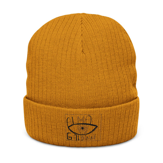 Cool Ribbed Knit Beanie with Eye Embroidery - Stylish & Warm Winter Accessory
