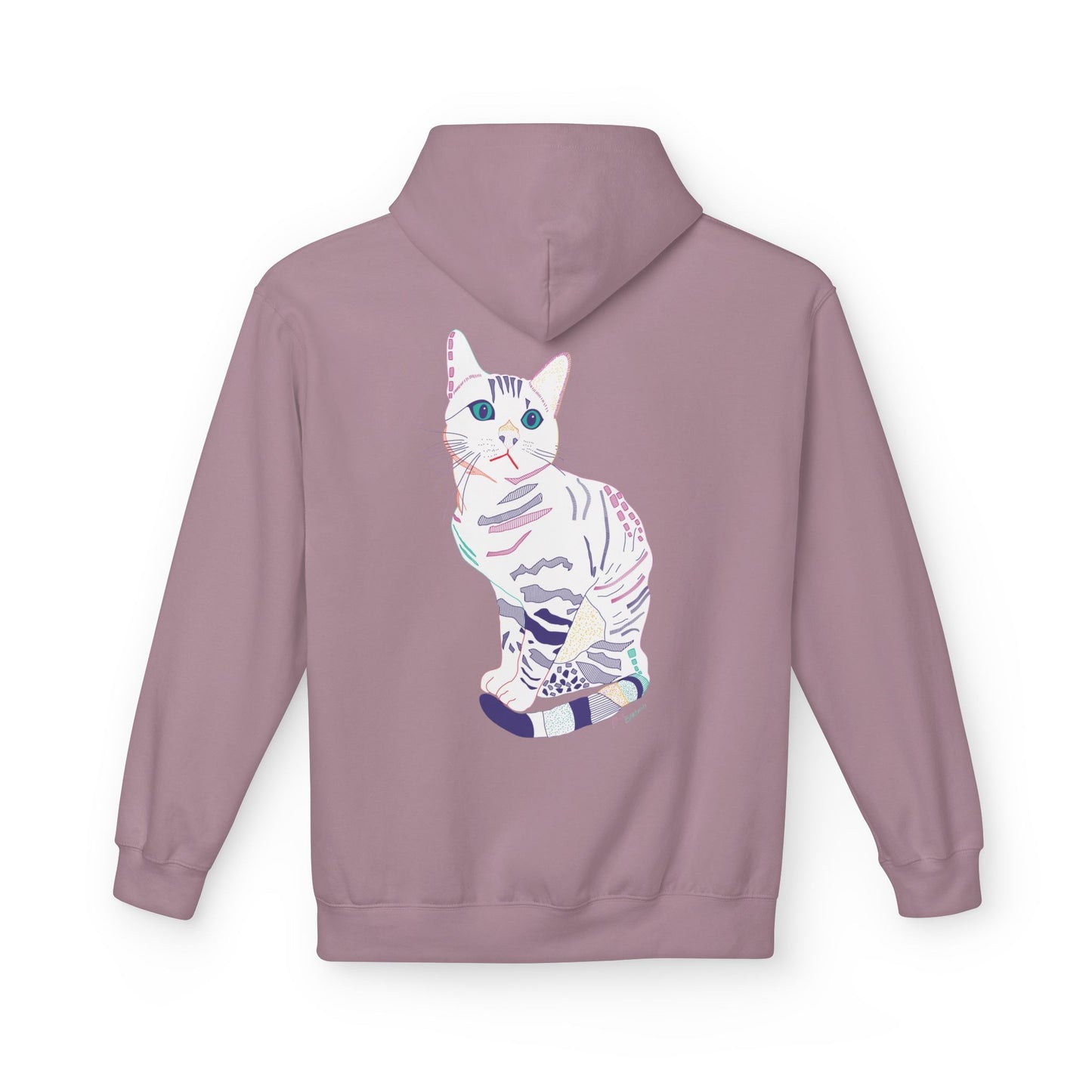 White Cat Hoodie – Pastel Striped Kitten Pullover