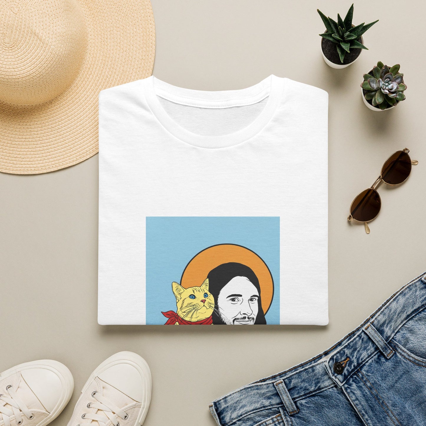 Jesus and his Cat Unisex Softstyle T-Shirt