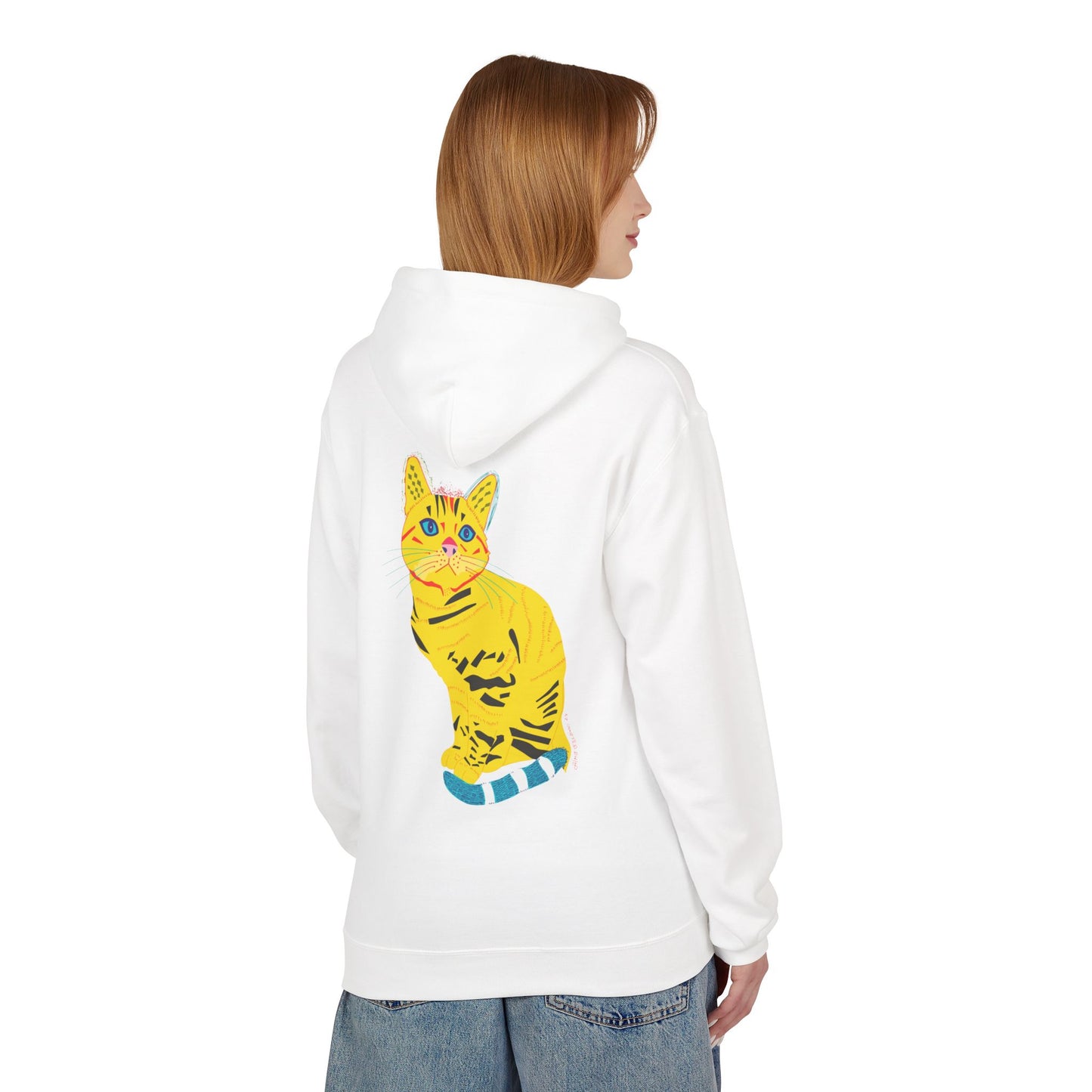 Yellow  Cat Hoodie — Vibrant  Cat Graphic Pullover
