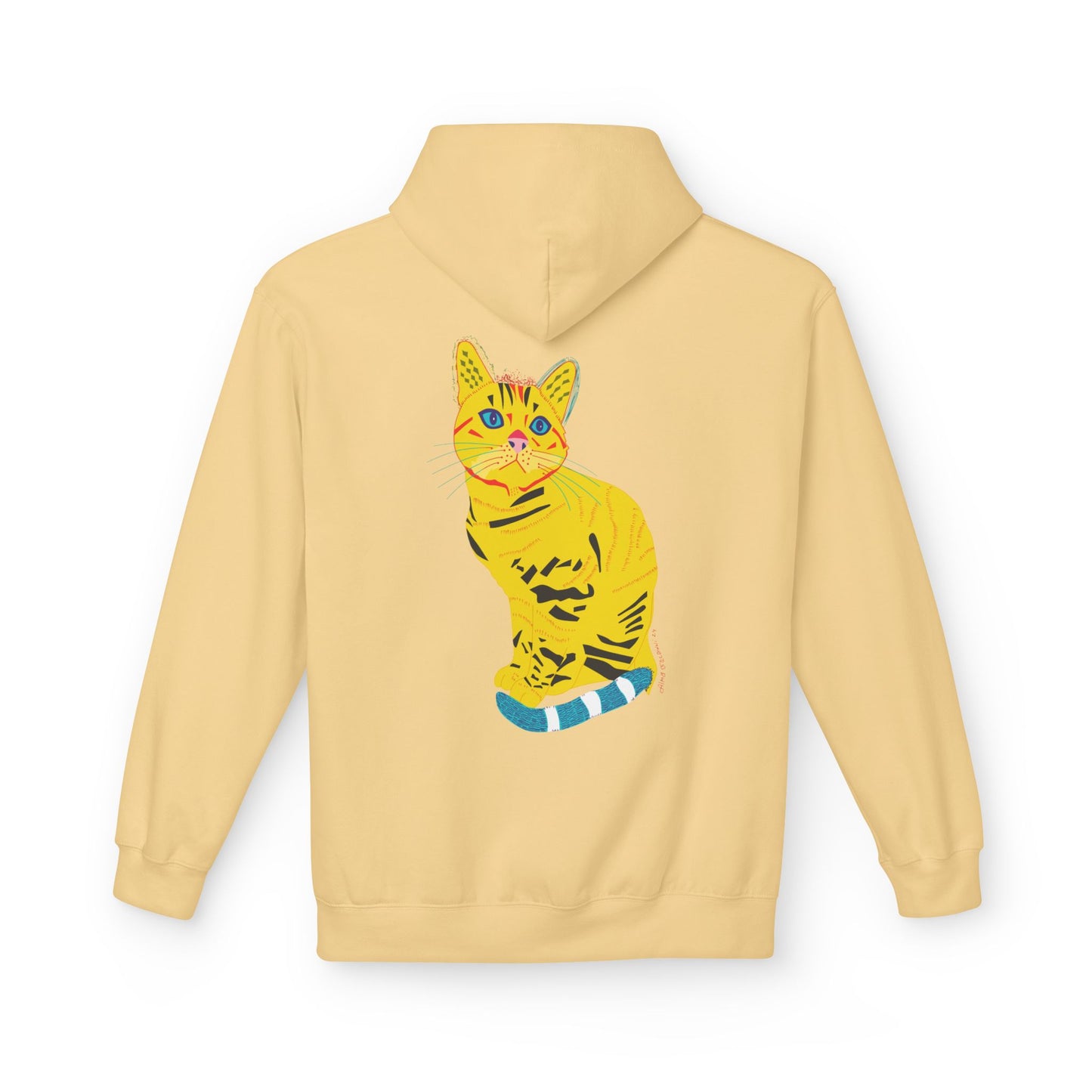 Yellow  Cat Hoodie — Vibrant  Cat Graphic Pullover