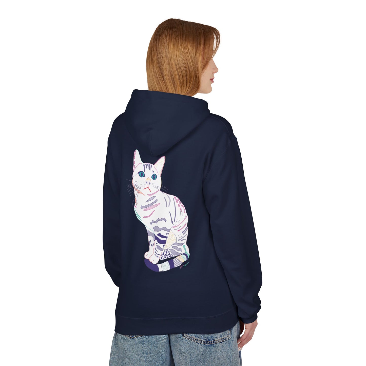 White Cat Hoodie – Pastel Striped Kitten Pullover
