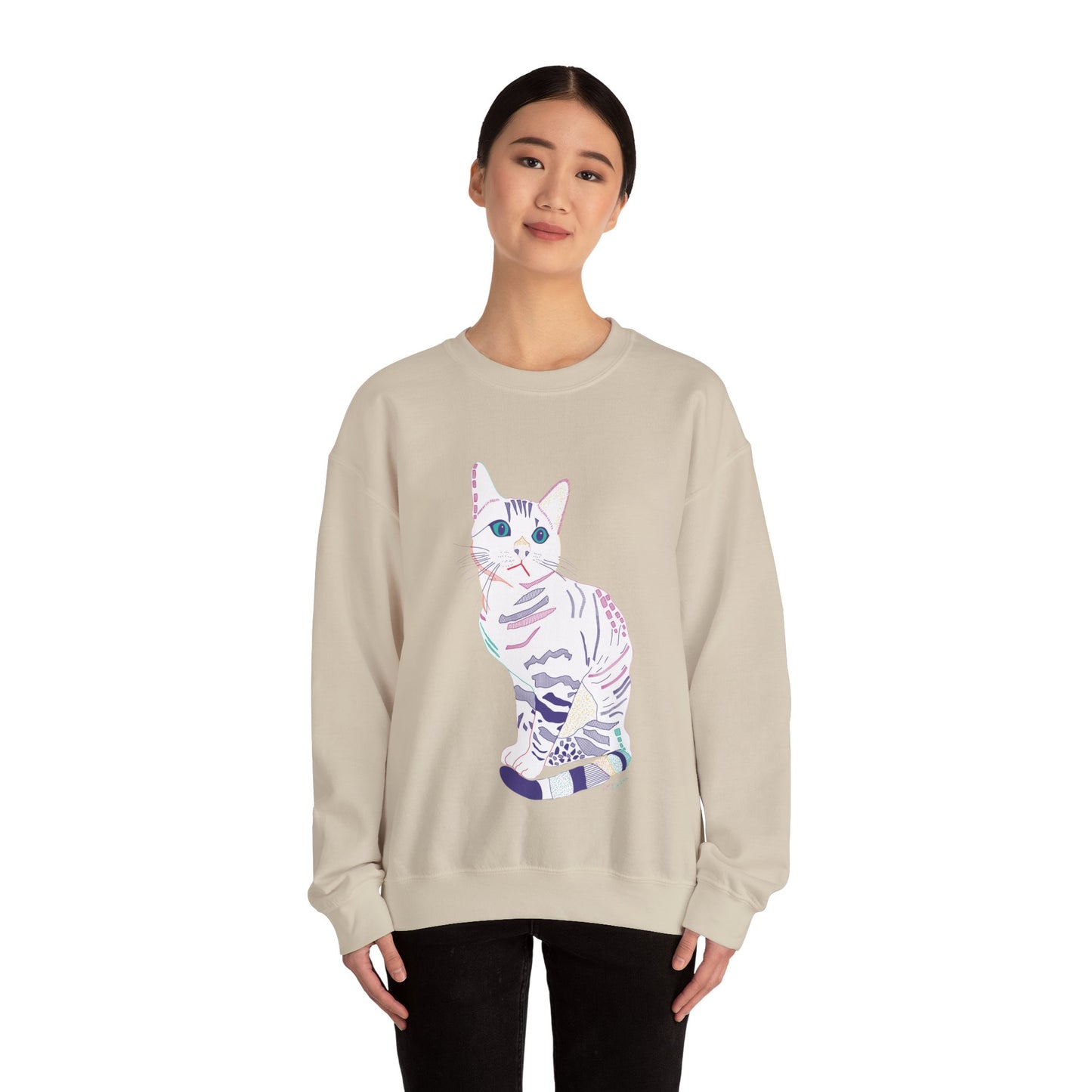 Cat Lover Sweatshirt, Cozy Cat  white Design, Cute Gift for Cat Owners, Unisex Crewneck, Pet Lover Apparel, Perfect for Everyday Comfort
