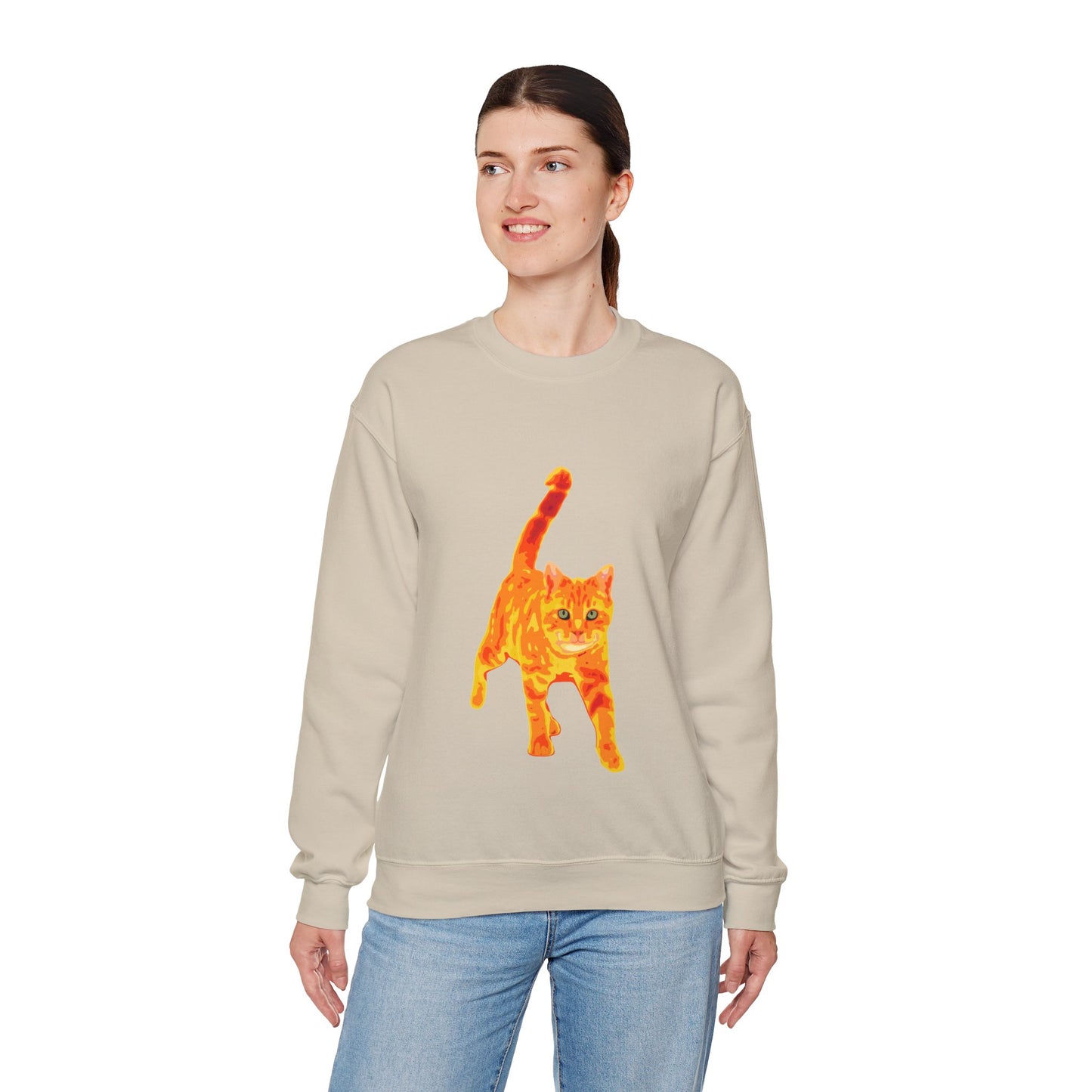 Cat Crewneck Sweatshirt — Orange Tabby Walking Graphic