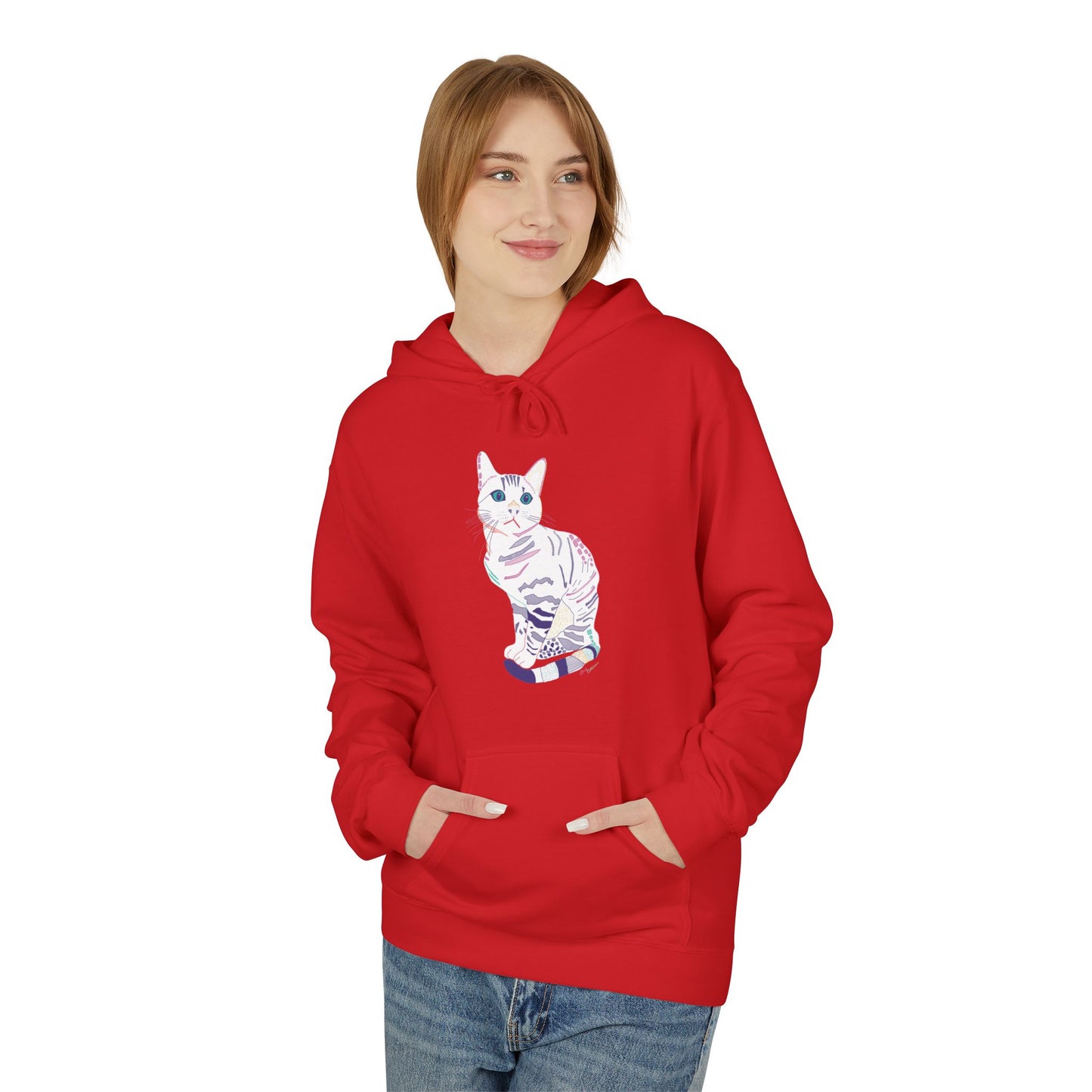 White Cat Hoodie – Pastel Striped Kitten Pullover
