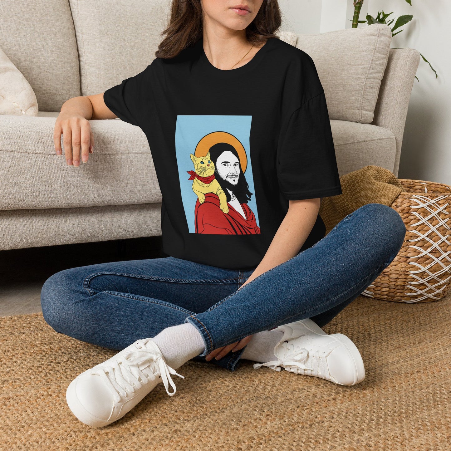 Jesus and his Cat Unisex Softstyle T-Shirt