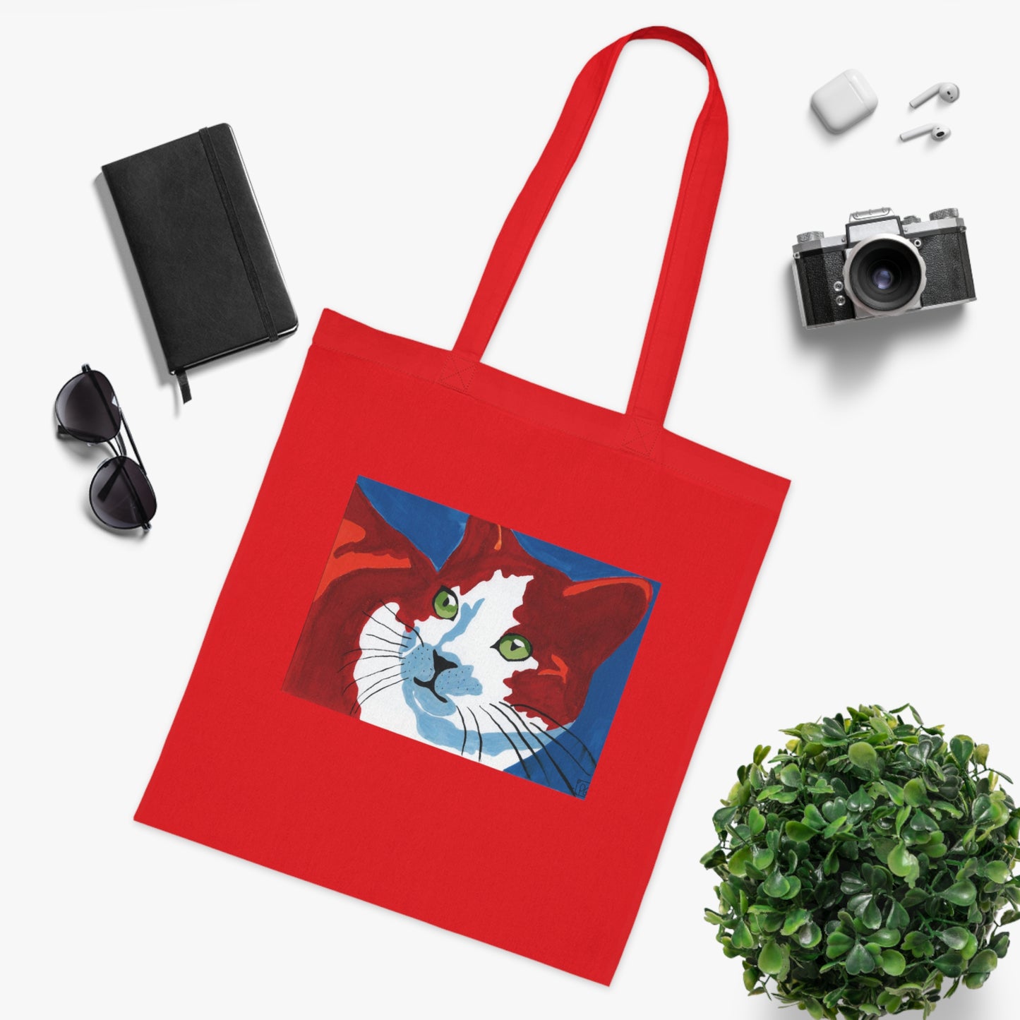 Artistic Cat Cotton Tote Bag - Eco-Friendly Shopper