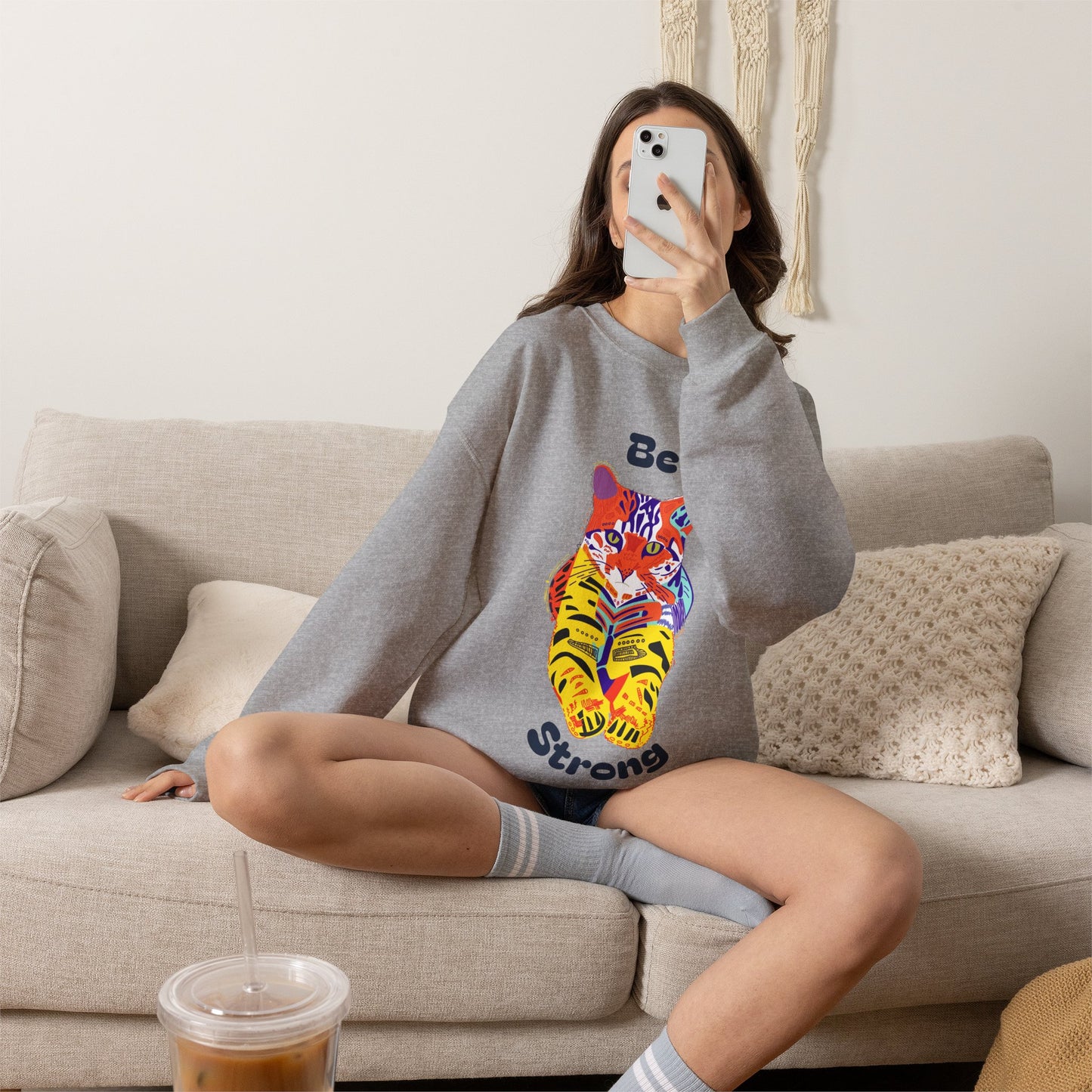 Tiger Cat Be Strong Unisex Heavy Blend™ Crewneck Sweatshirt
