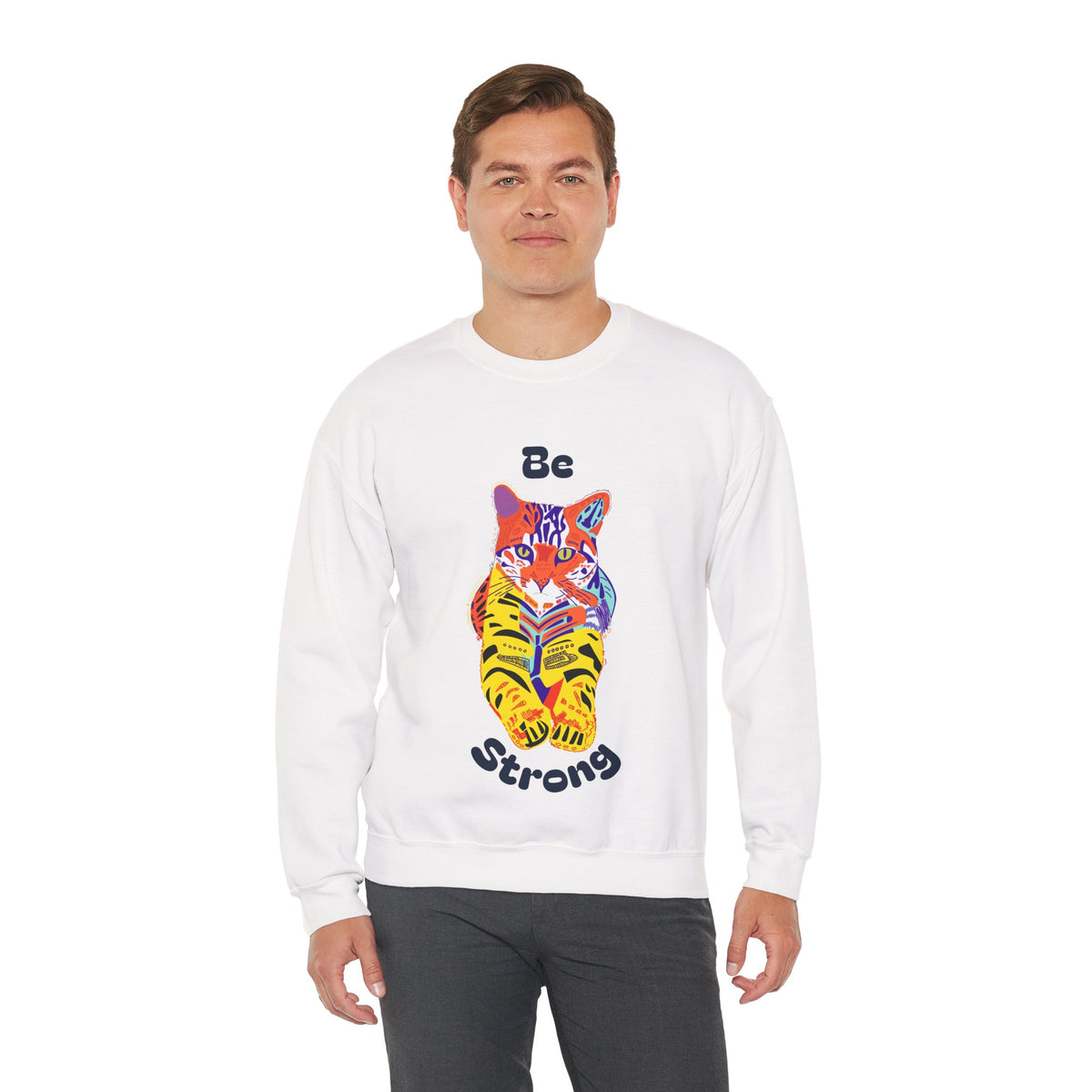 Tiger Cat Be Strong Unisex Heavy Blend™ Crewneck Sweatshirt