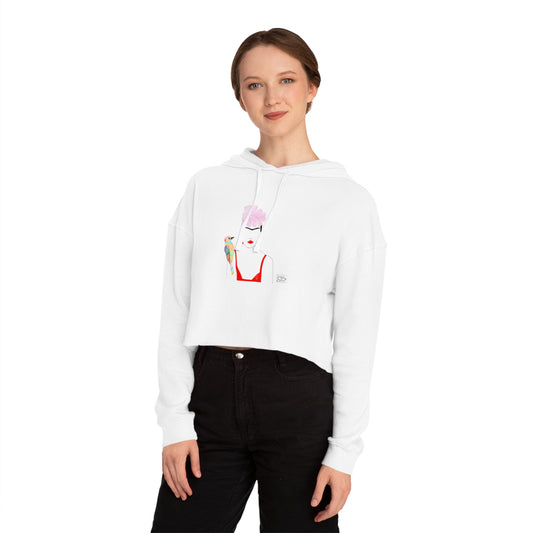Frida Kahlo Women’s Cropped Hooded Sweatshirt with Floral and Bird Design