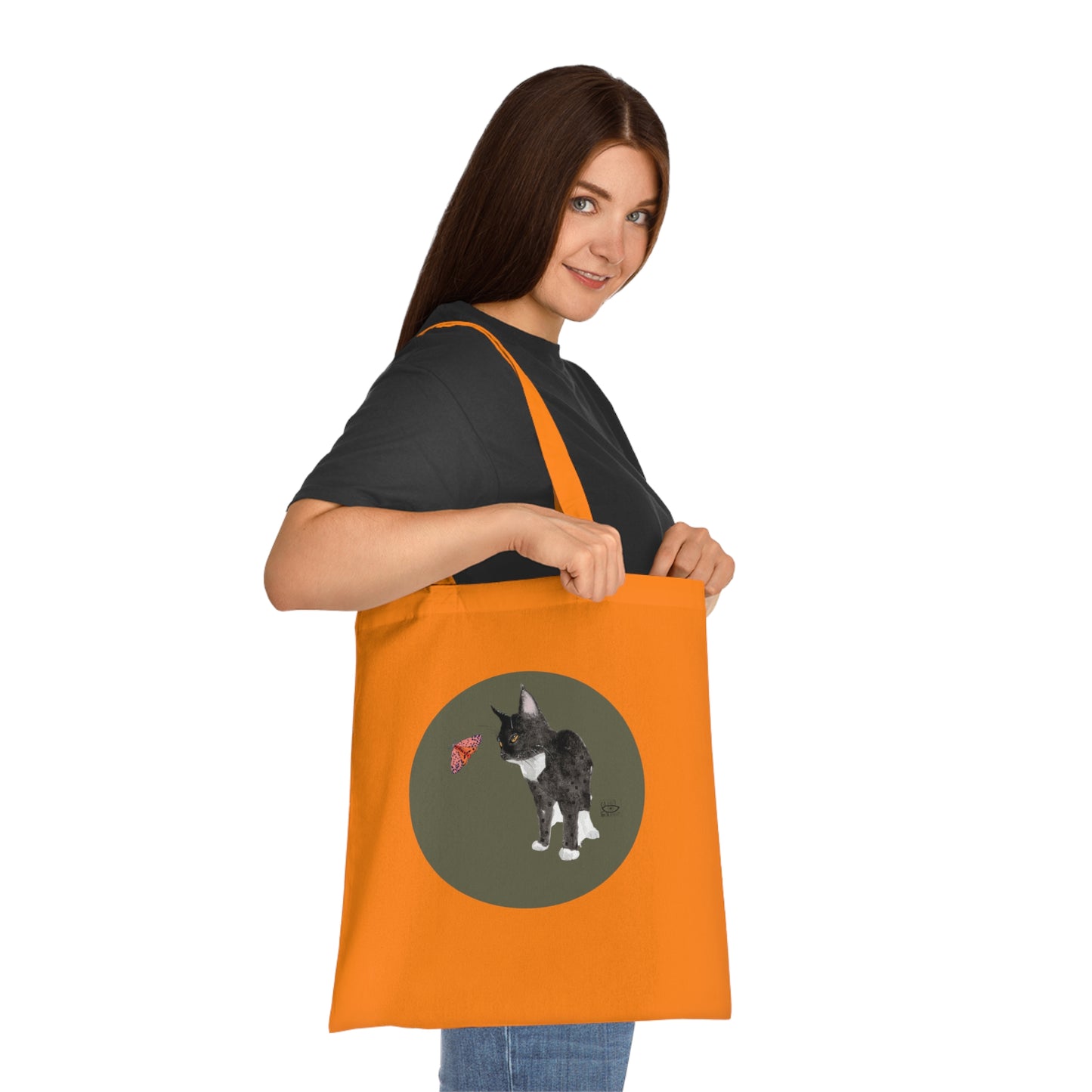 Cat and Butterfly Cotton Tote Bag, Eco-Friendly Shopping Tote, Cute Pet Lover Gift, Animal Lover Tote, Reusable Grocery Bag