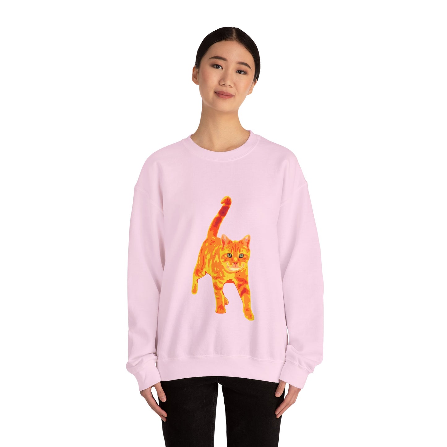 Cat Crewneck Sweatshirt — Orange Tabby Walking Graphic