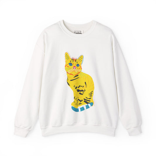 Crewneck Sweatshirt — Bright Pop Art Yellow Cat Graphic