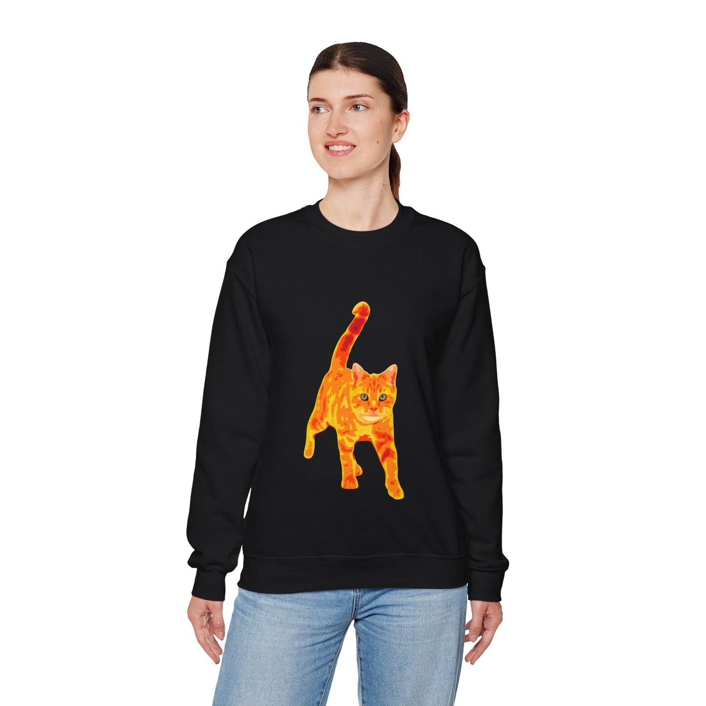 Cat Crewneck Sweatshirt — Orange Tabby Walking Graphic
