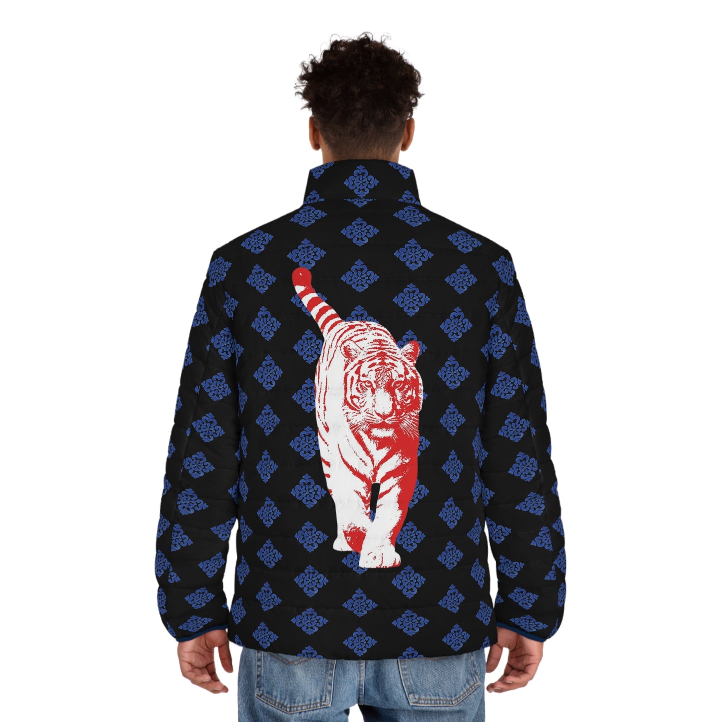 Red  Tiger Men's Puffer Jacket (AOP)