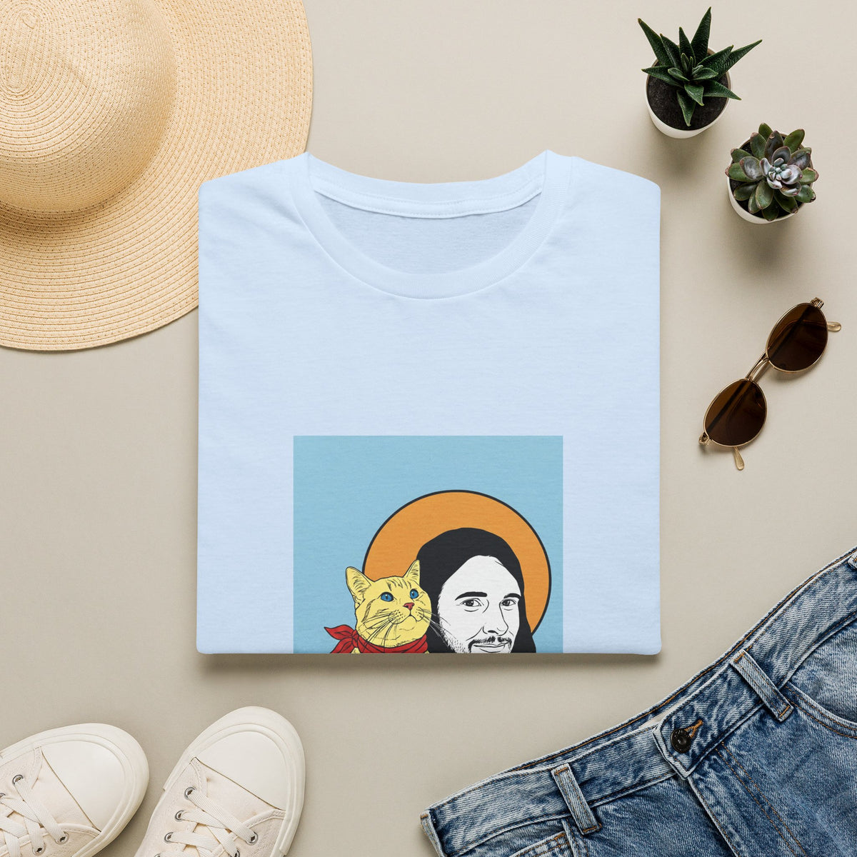 Jesus and his Cat Unisex Softstyle T-Shirt
