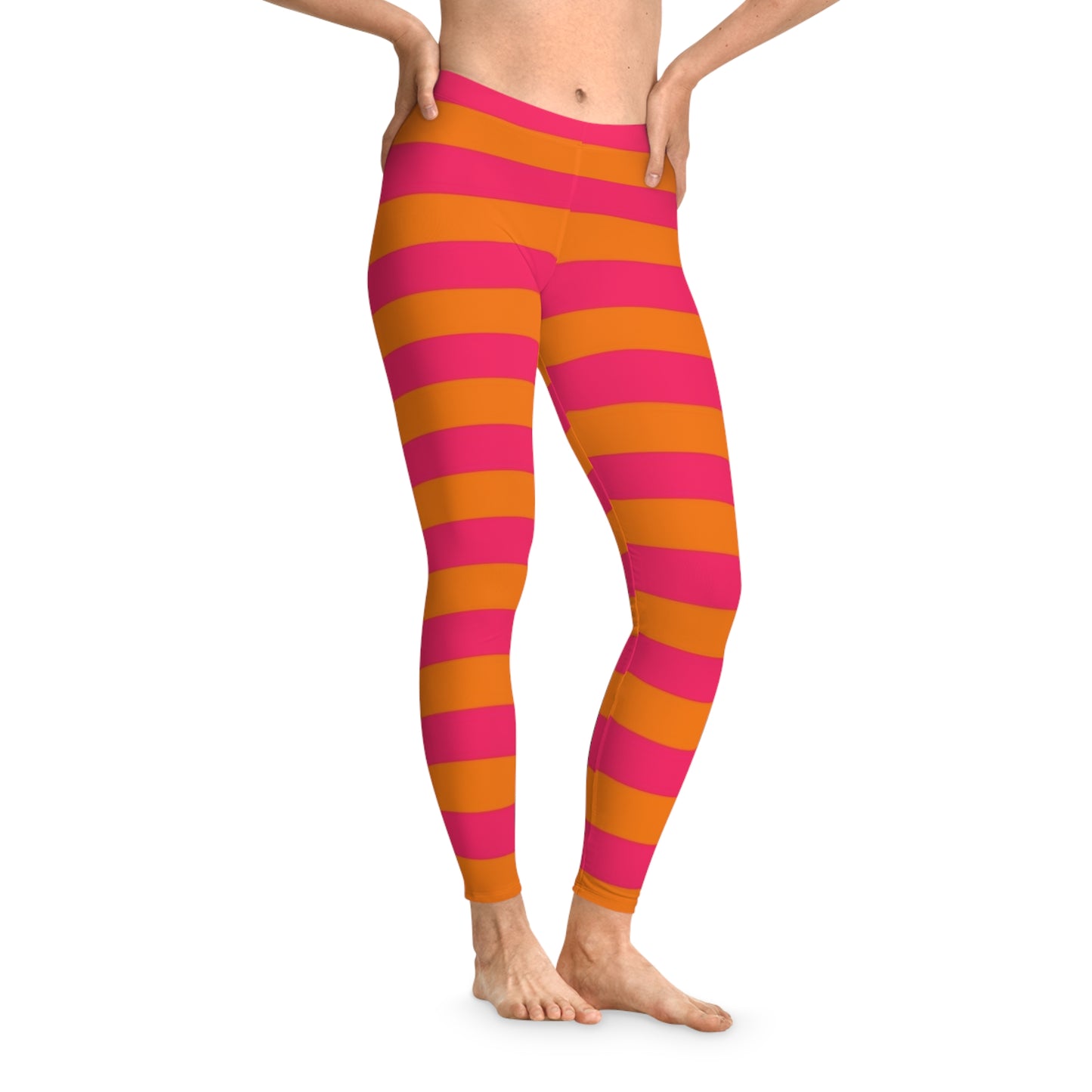 Striped Pink & Orange Leggings — Bright Striped Athletic Leggings