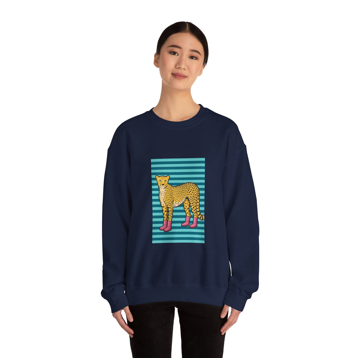 Cheetah in pink boots Unisex Heavy Blend™ Crewneck Sweatshirt
