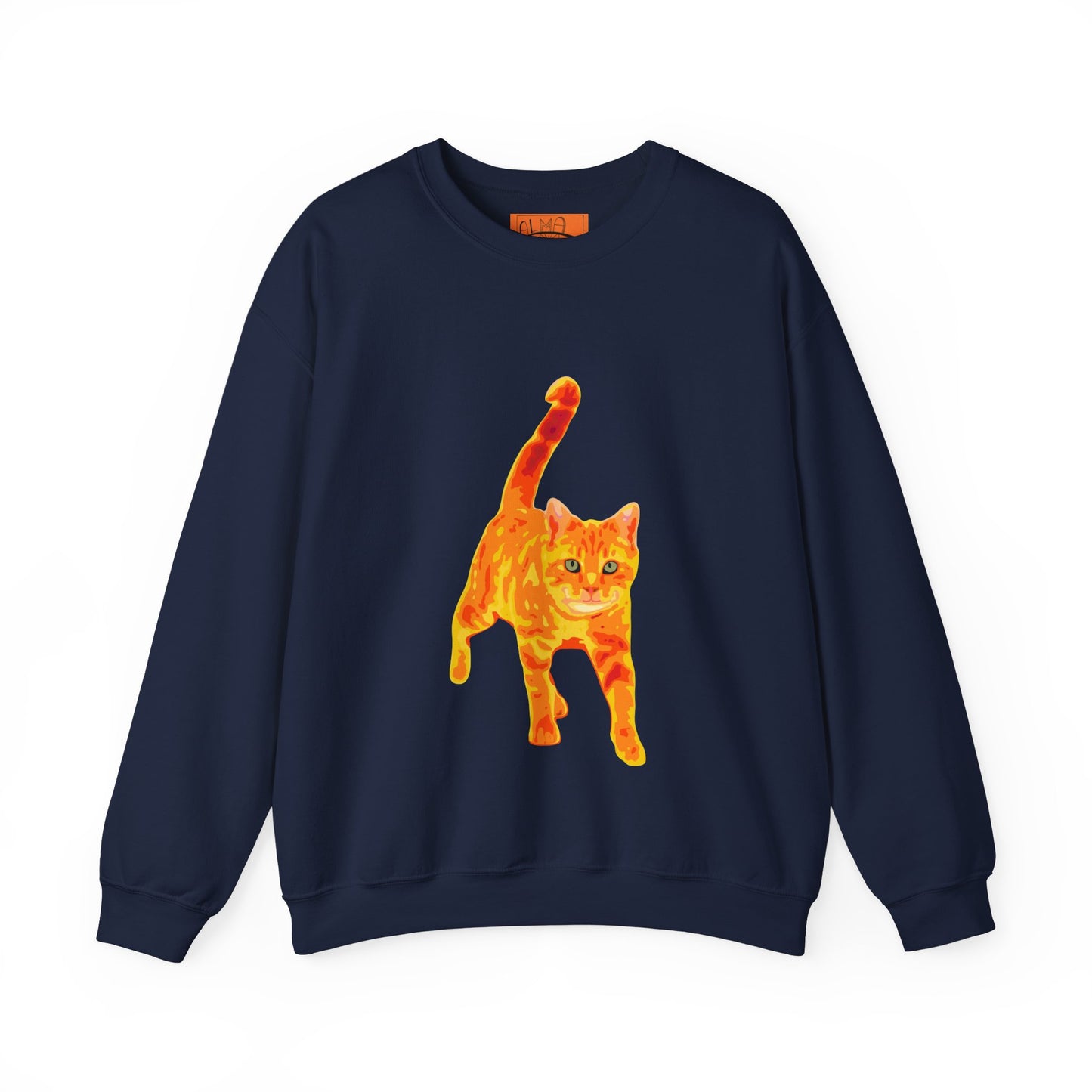 Cat Crewneck Sweatshirt — Orange Tabby Walking Graphic