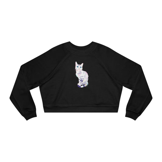 Cropped Pullover — White Cat Graphic