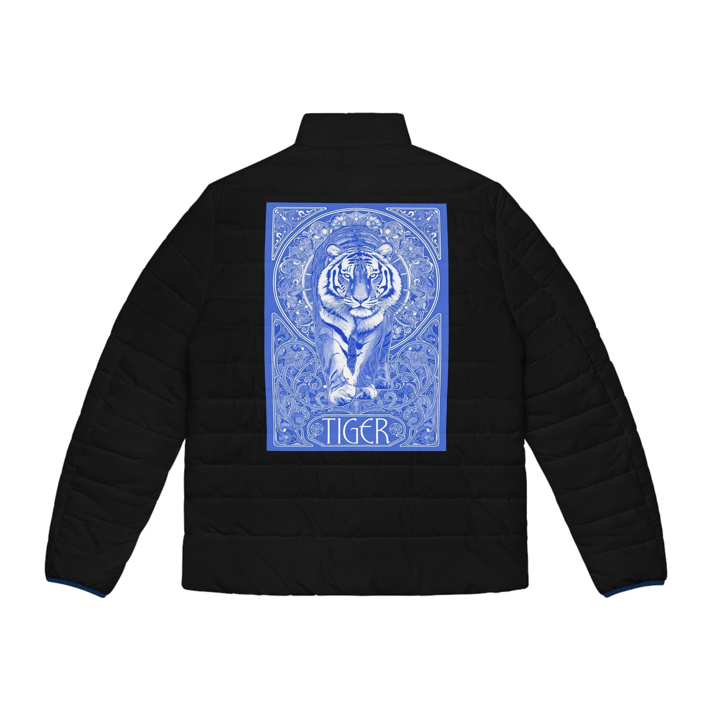 Art Nouveaux blue Tiger Men's Puffer Jacket (AOP)