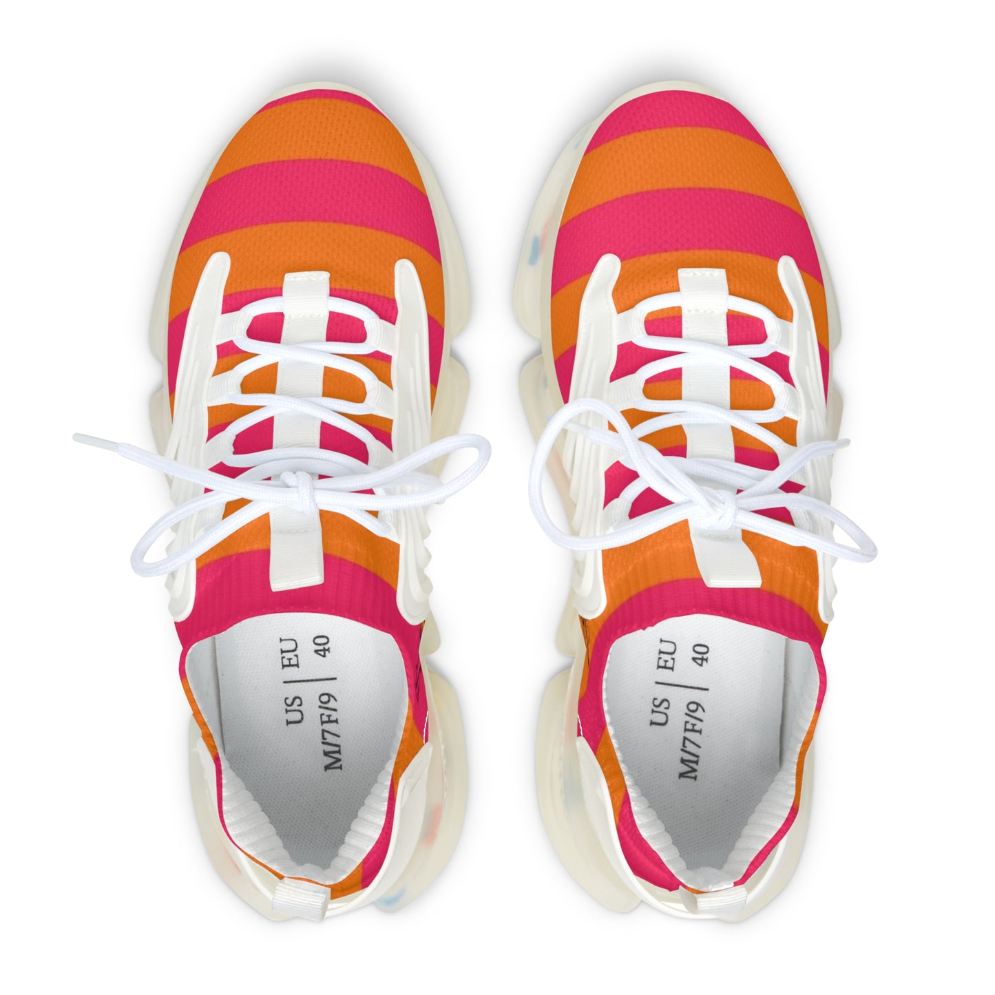 Women's Mesh Sneakers — Bright Pink & Orange Striped Athletic Shoes