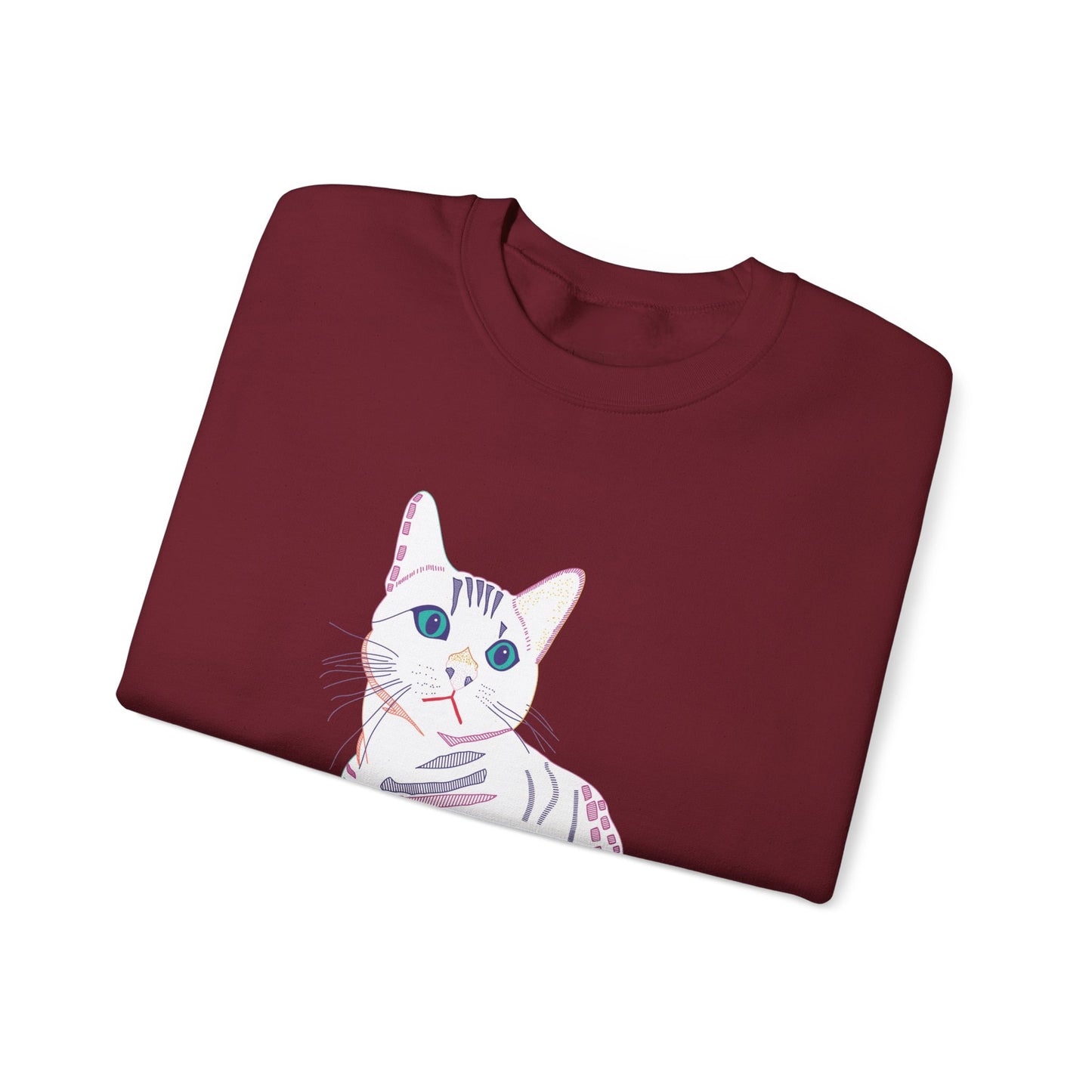 Cat Lover Sweatshirt, Cozy Cat  white Design, Cute Gift for Cat Owners, Unisex Crewneck, Pet Lover Apparel, Perfect for Everyday Comfort