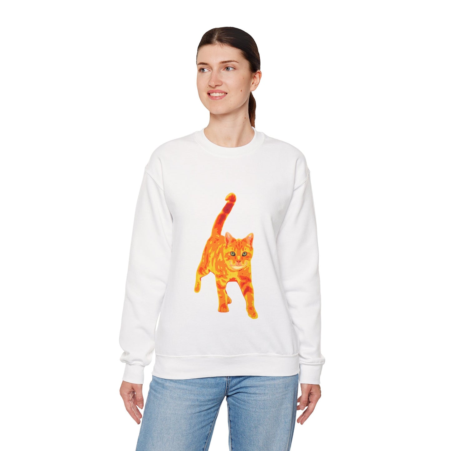 Cat Crewneck Sweatshirt — Orange Tabby Walking Graphic