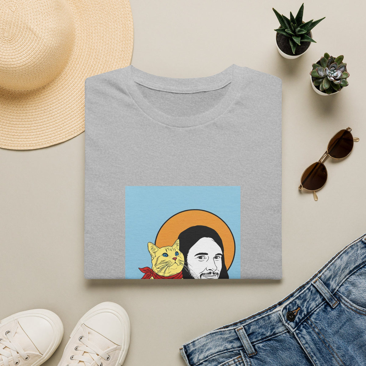 Jesus and his Cat Unisex Softstyle T-Shirt