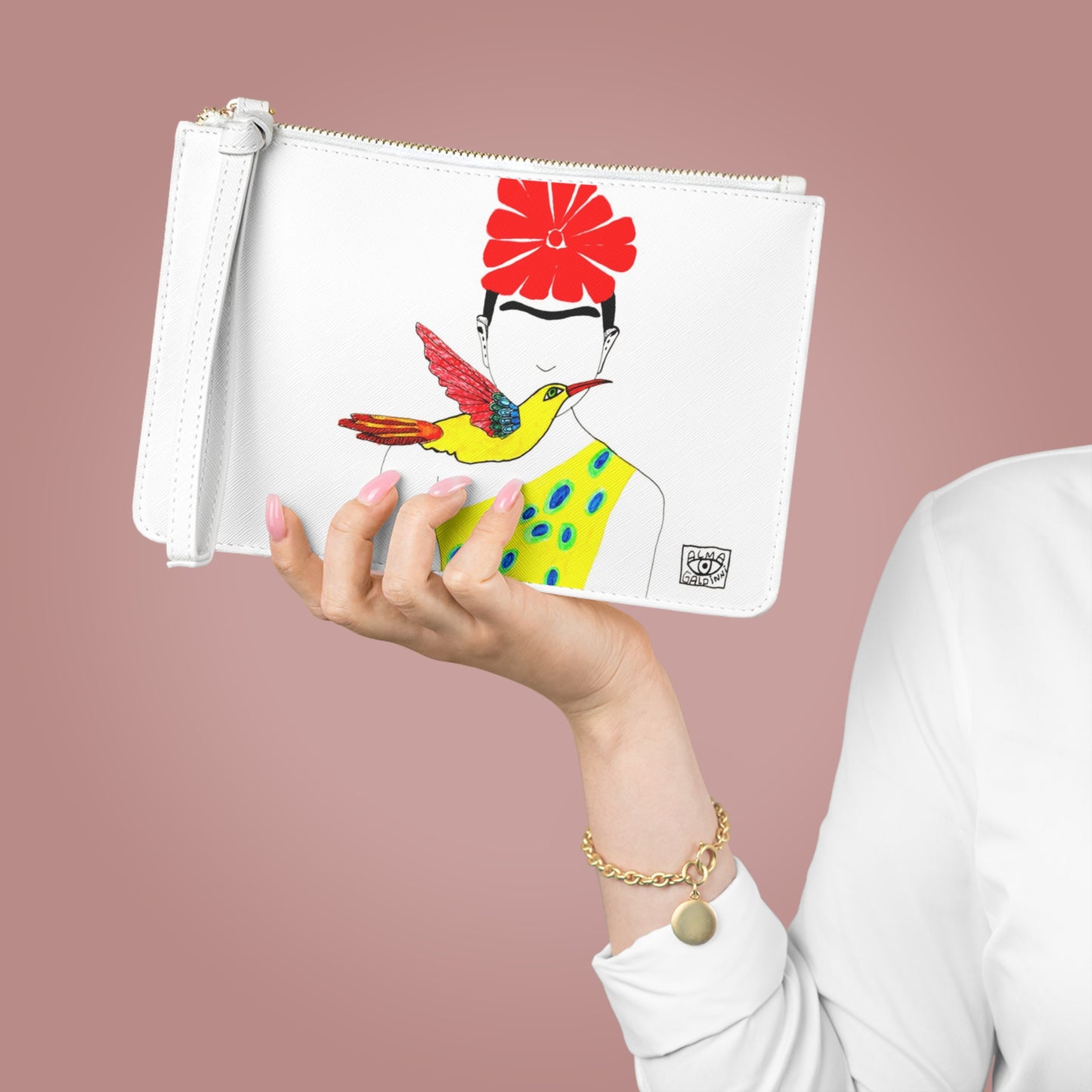 Vibrant Floral Clutch Bag - Boho Chic Accessory for Every Occasion, Ideal Gift for Her, Festival Ready, Bright Artwork with Hummingbird