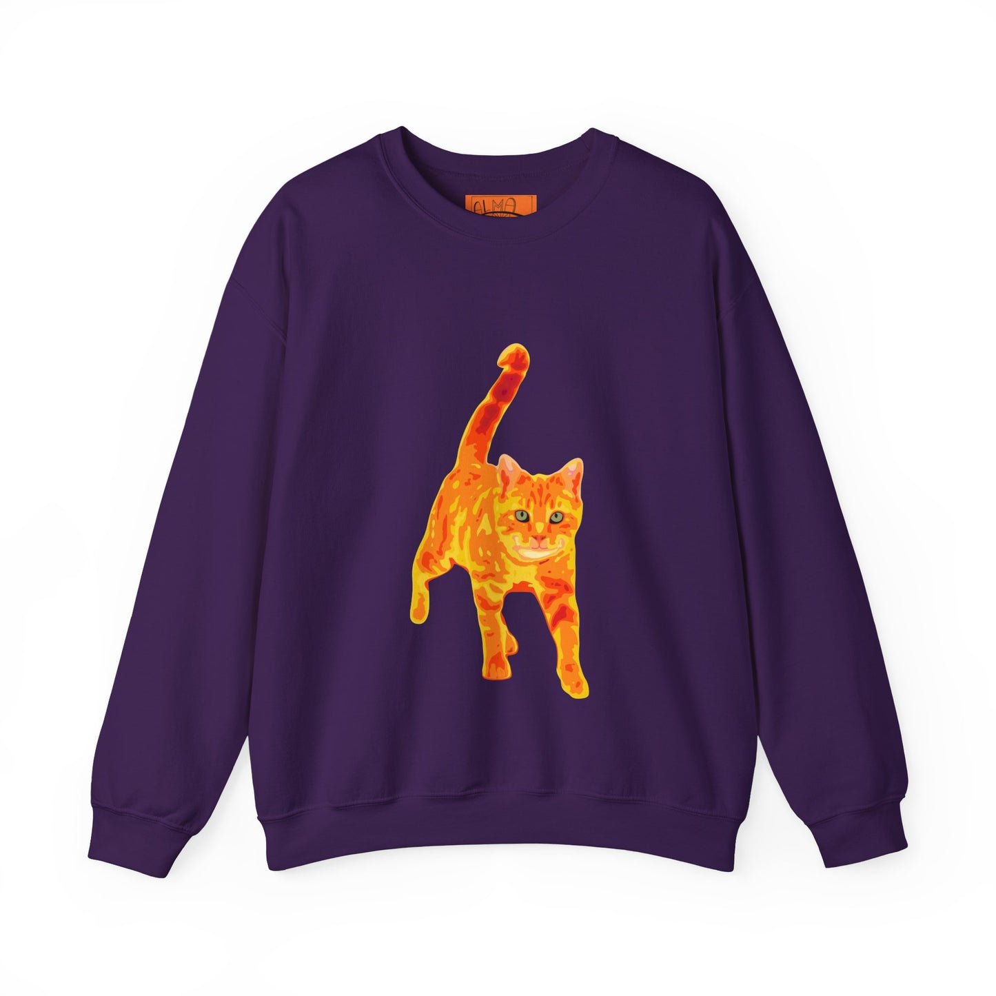 Cat Crewneck Sweatshirt — Orange Tabby Walking Graphic