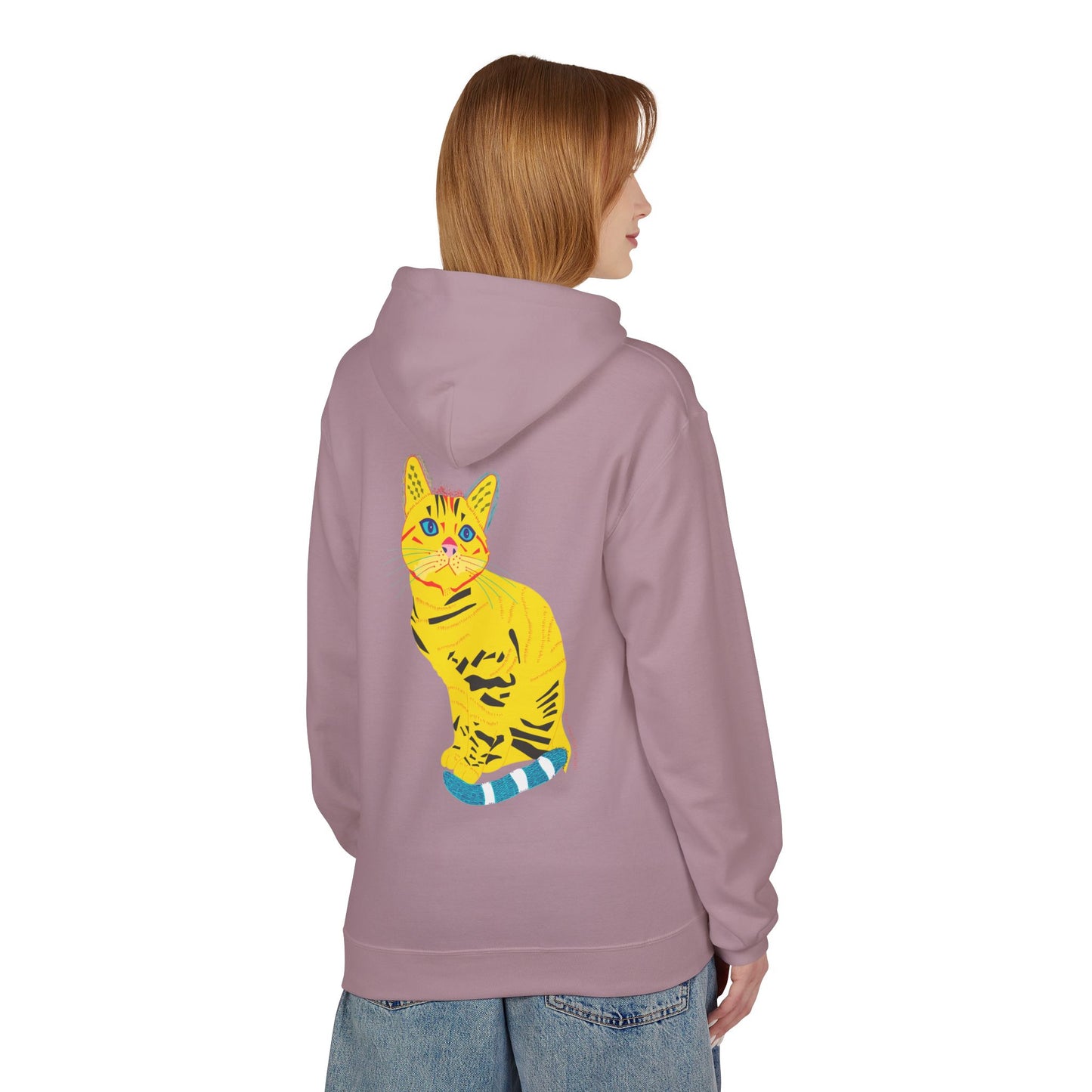 Yellow  Cat Hoodie — Vibrant  Cat Graphic Pullover