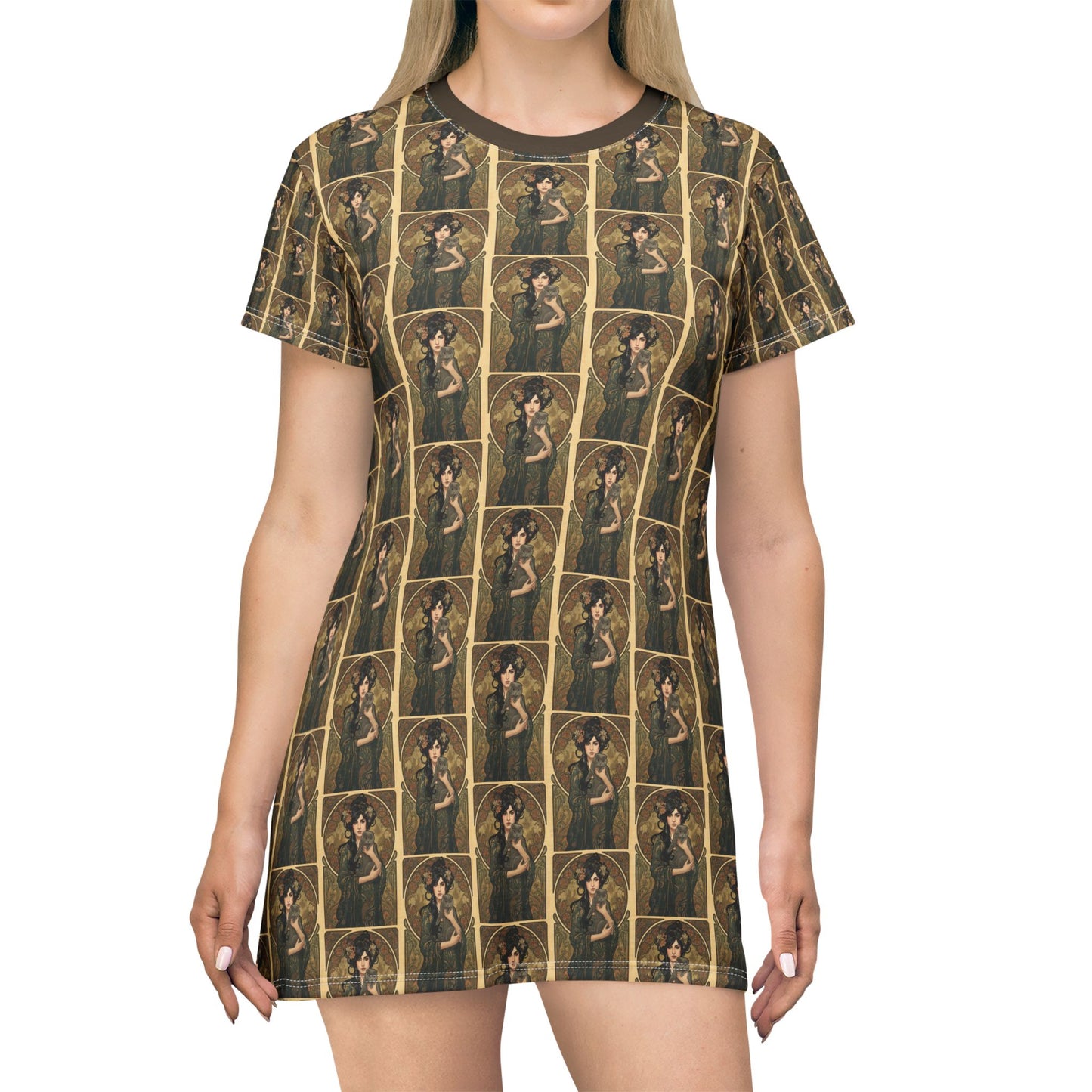 Grey Cat T-Shirt Dress (AOP)