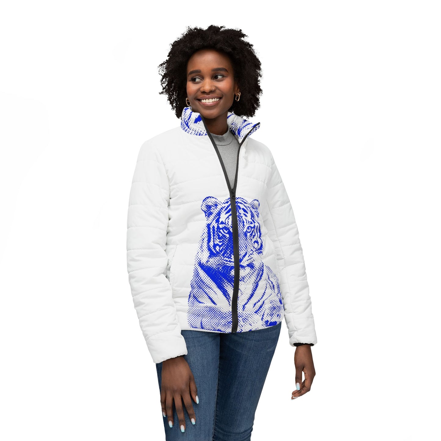 Blue Tiger Women’s Puffer Jacket (AOP)