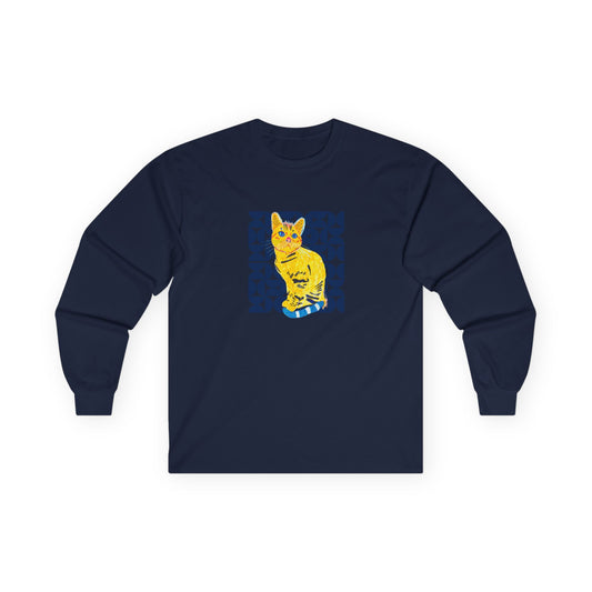 Cool Cat Long Sleeve Tee - Unisex Ultra Cotton Tee with Artistic Yellow Cat Design