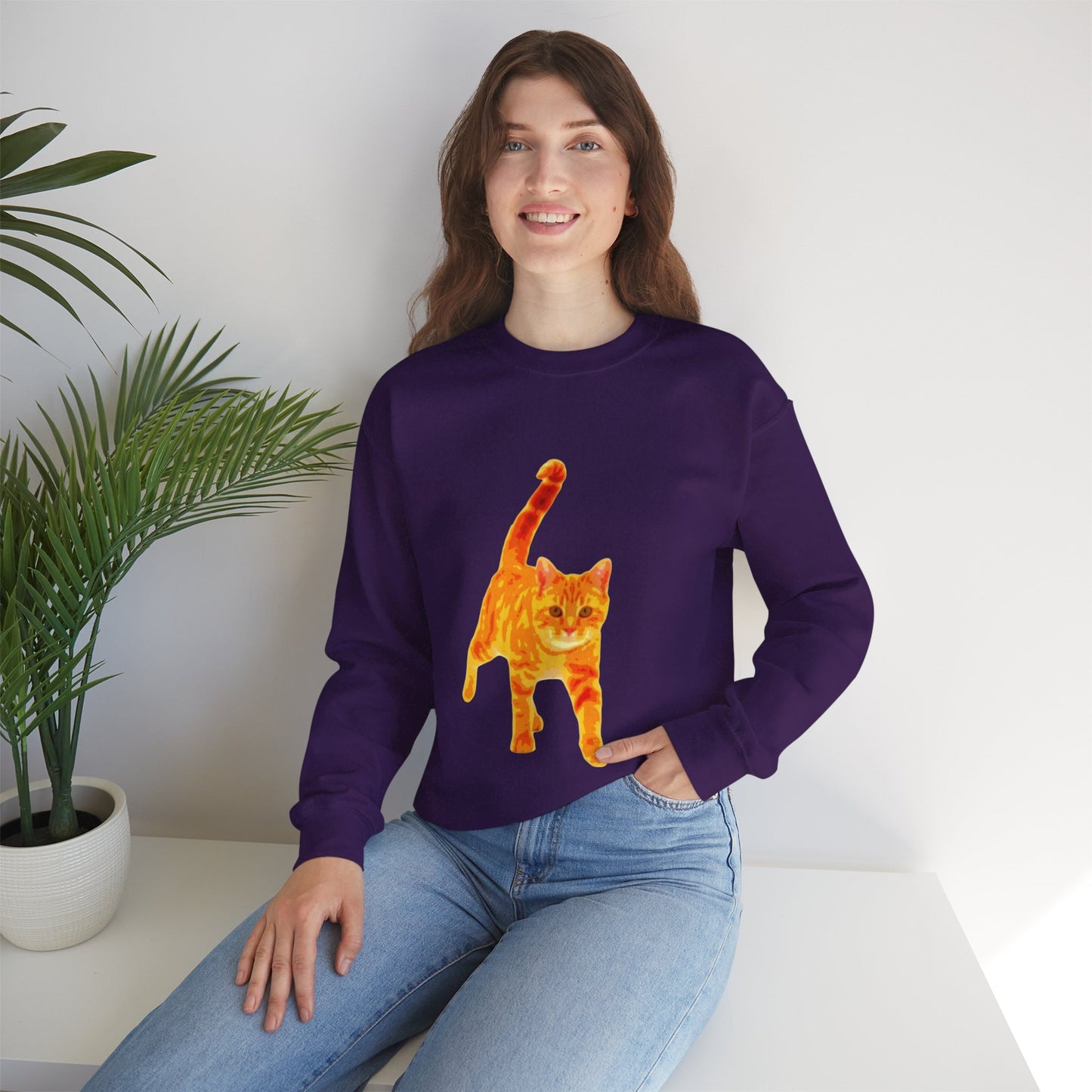 Cat Lover's Cozy Crewneck Sweatshirt - Perfect Gift for Pet Owners, Animal Lovers, Casual Wear, Birthdays, Cat-Themed Apparel