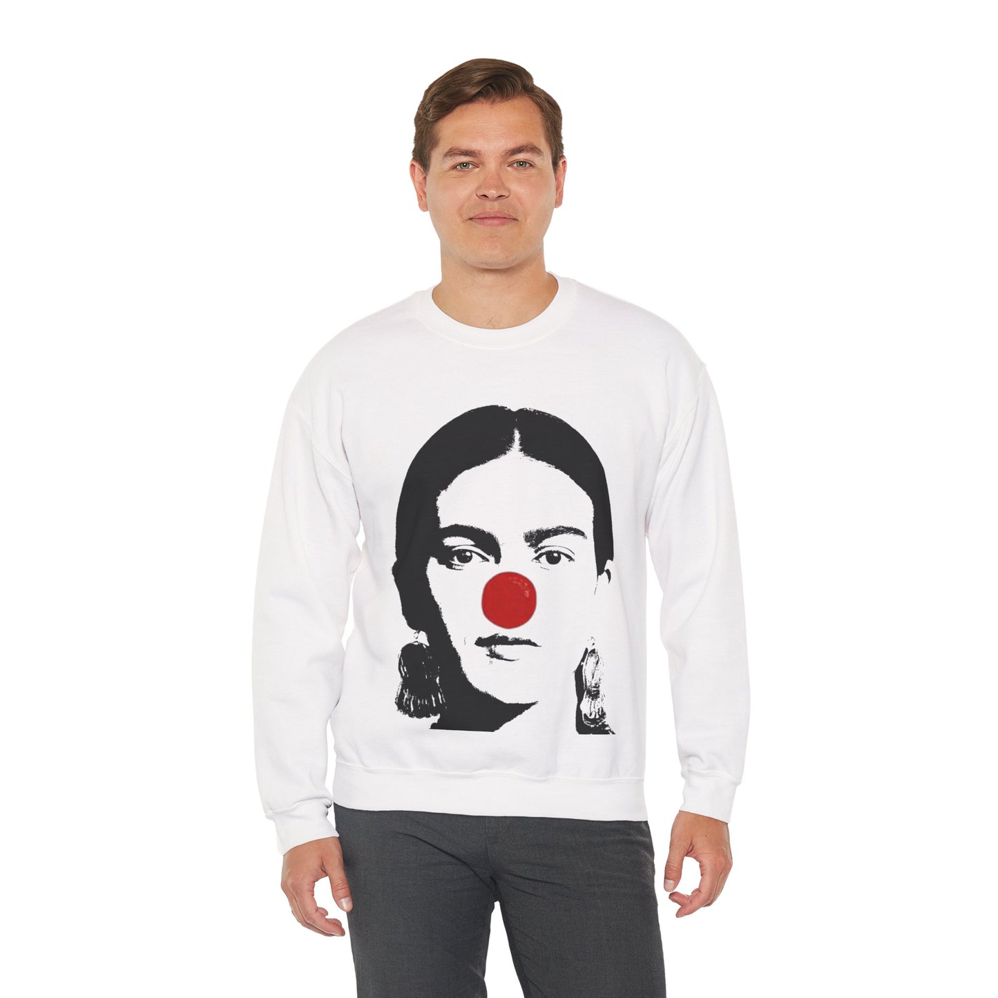 Frida Kahlo Clown Crewneck Sweatshirt, Holiday Sweatshirt, Unisex Sweatshirt, Gift for Art Lovers, Christmas Apparel, Cozy Fashion