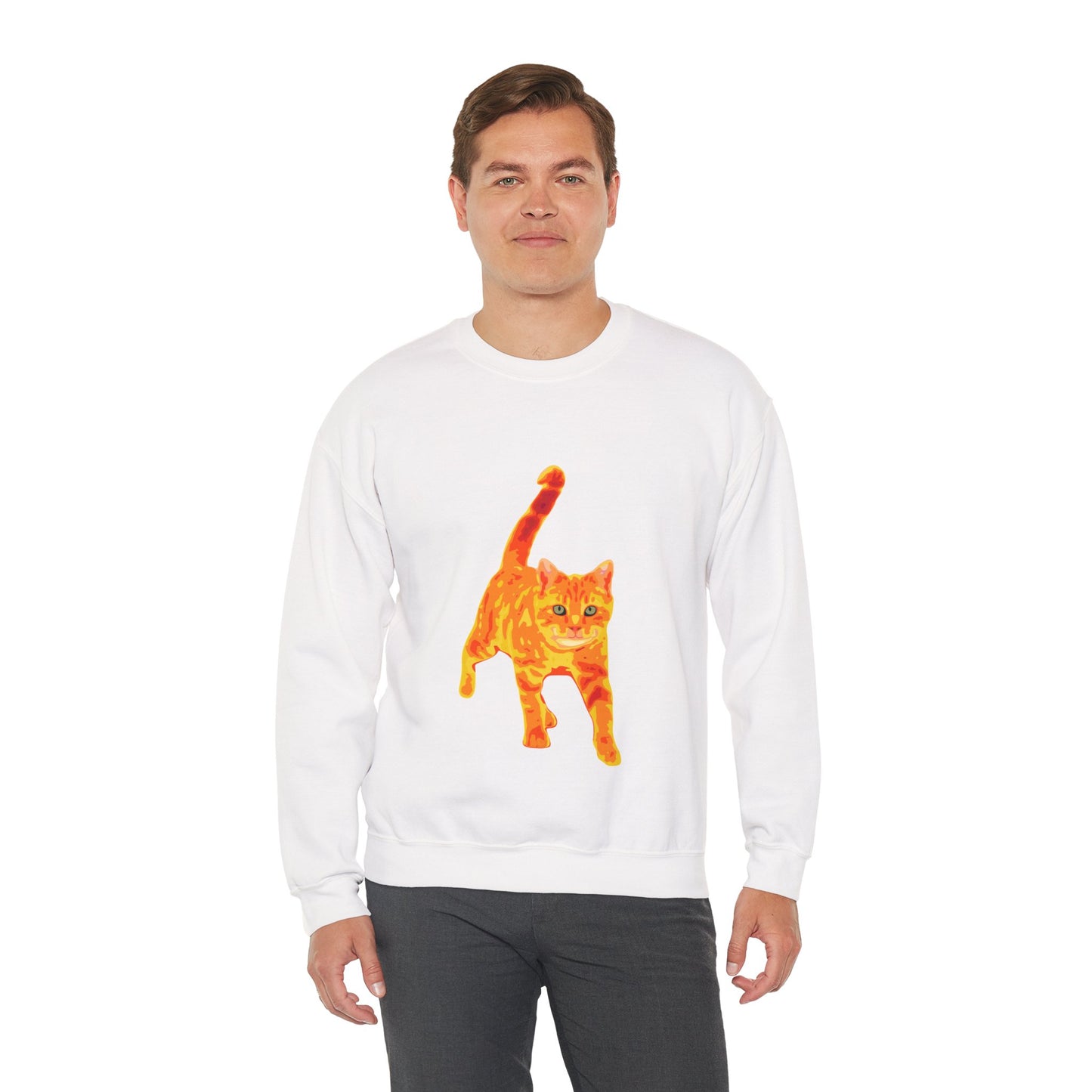 Cat Crewneck Sweatshirt — Orange Tabby Walking Graphic