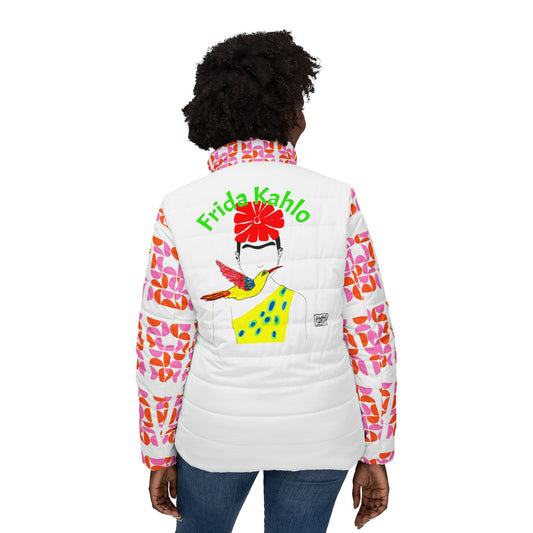 Frida Kahlo Inspired Women’s Puffer Jacket | Colorful, Cozy Outerwear for Art Lovers