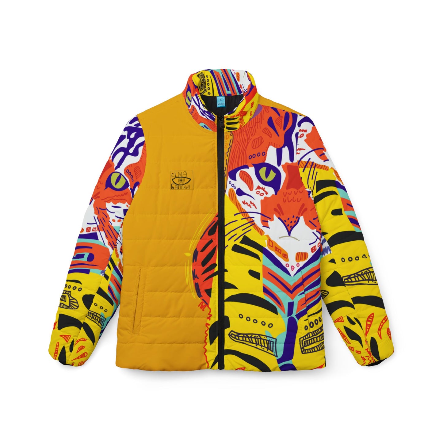 Be Strong Women's Puffer Jacket - Bold Yellow Tiger Design