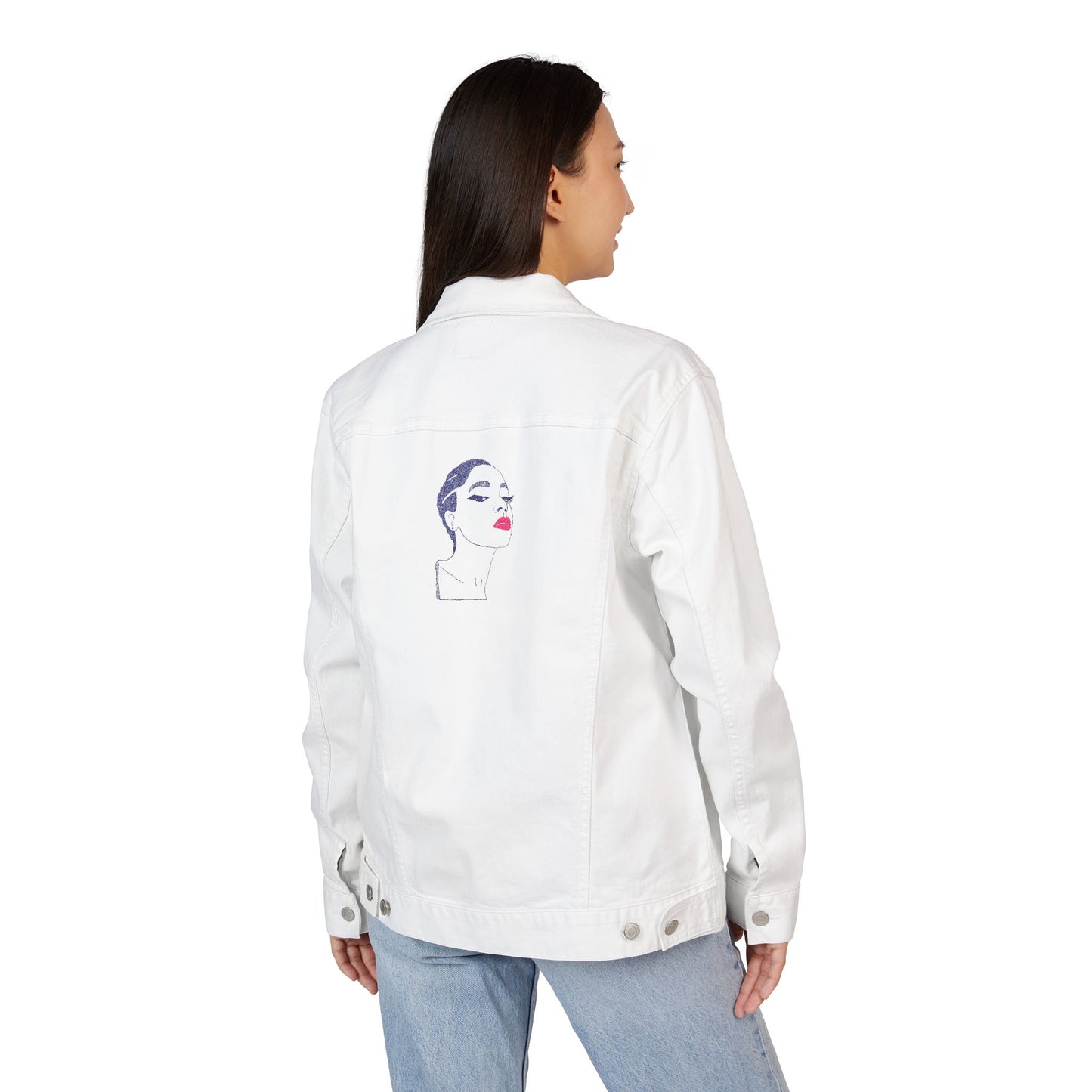 Chic Embroidered Unisex Denim Jacket, Fashionable Outerwear, Gift for Her, Trendy Apparel, Summer Layering