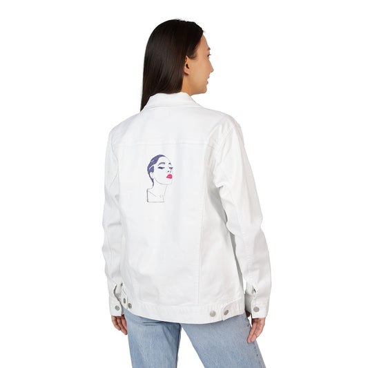 Chic Embroidered Unisex Denim Jacket, Fashionable Outerwear, Gift for Her, Trendy Apparel, Summer Layering