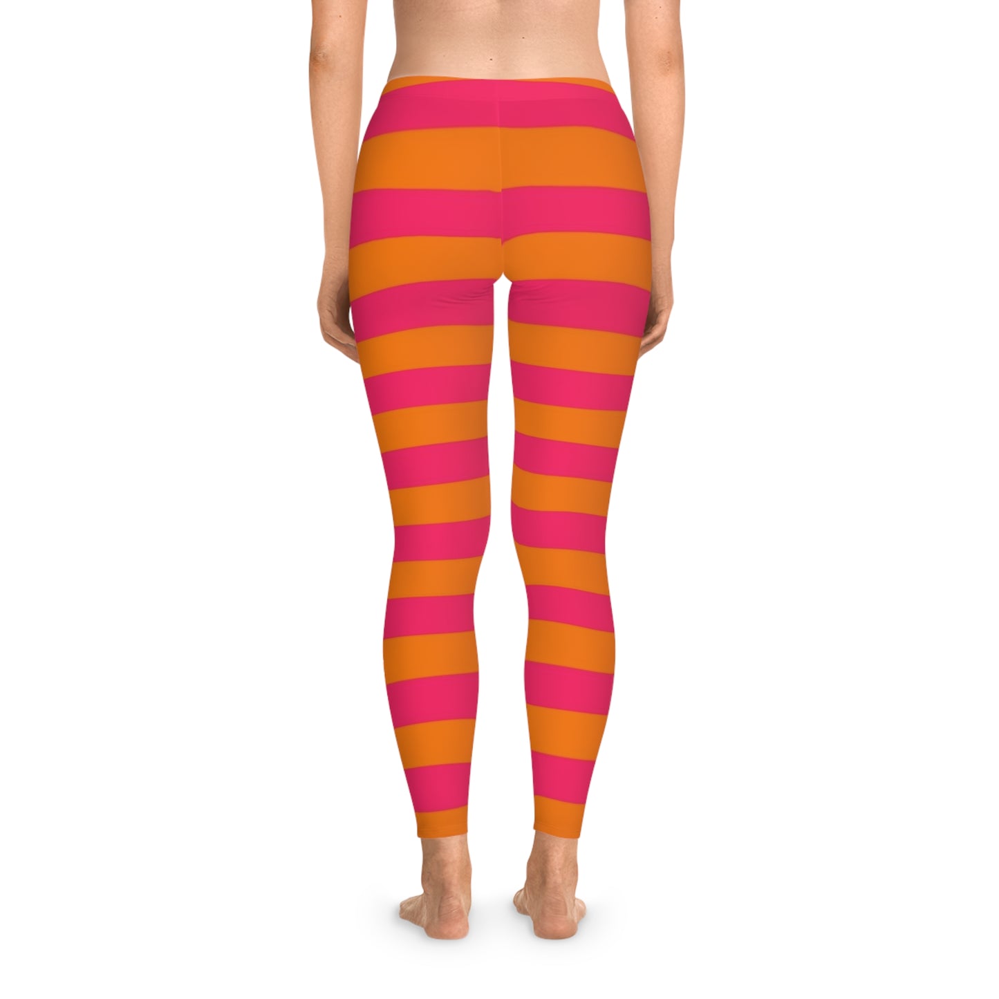 Striped Pink & Orange Leggings — Bright Striped Athletic Leggings