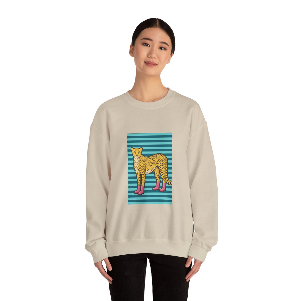 Cheetah in pink boots Unisex Heavy Blend™ Crewneck Sweatshirt