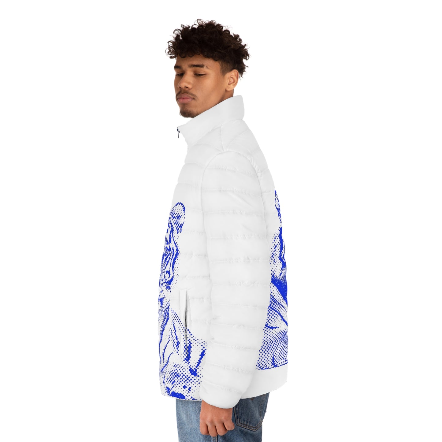 Blue Tiger Men's Puffer Jacket (AOP)