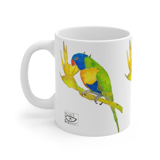 Colorful Parrot 11oz White Mug - Perfect for Bird Lovers and Nature Enthusiasts